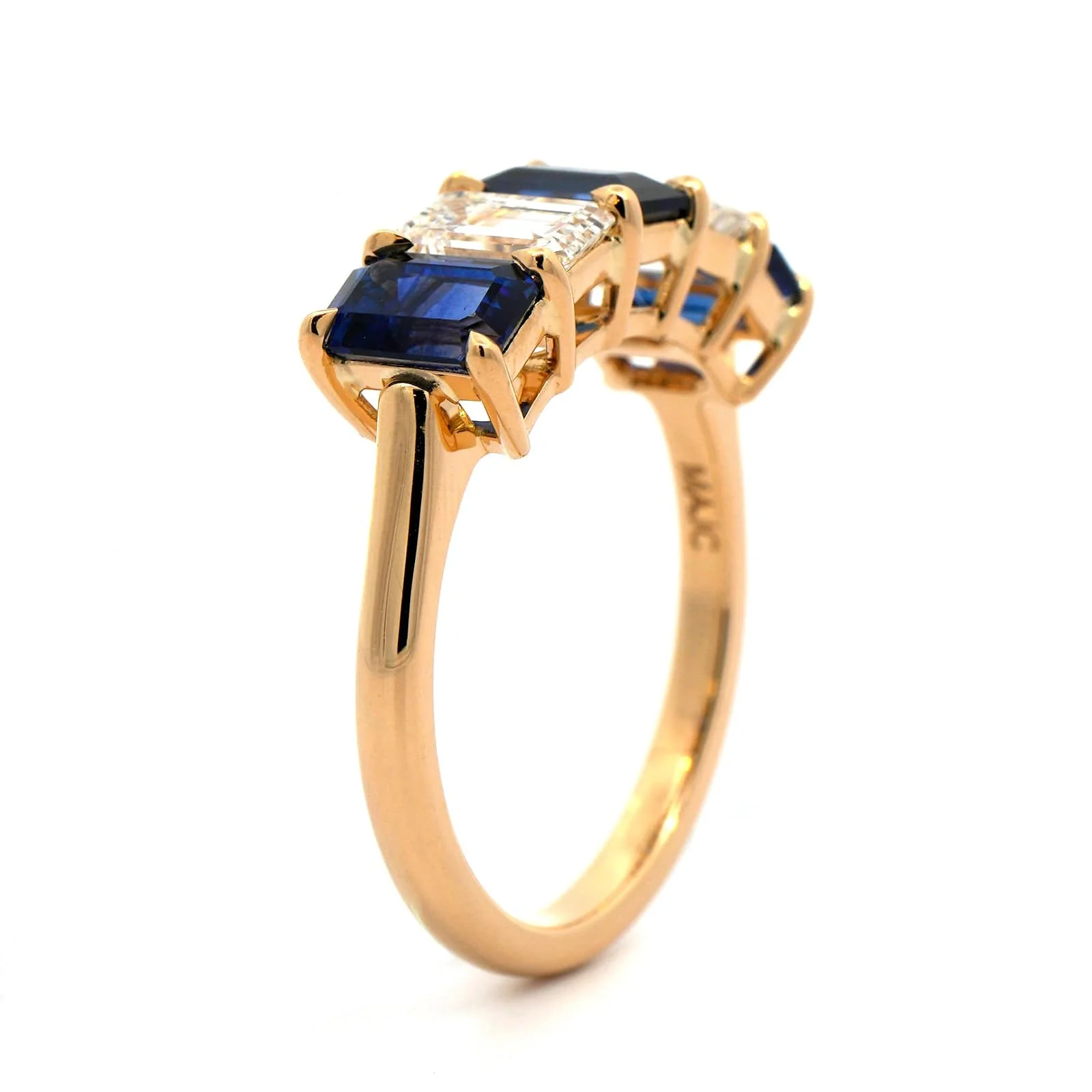 18K Yellow Gold 5 Stone Sapphire and Diamond Band - Image 2