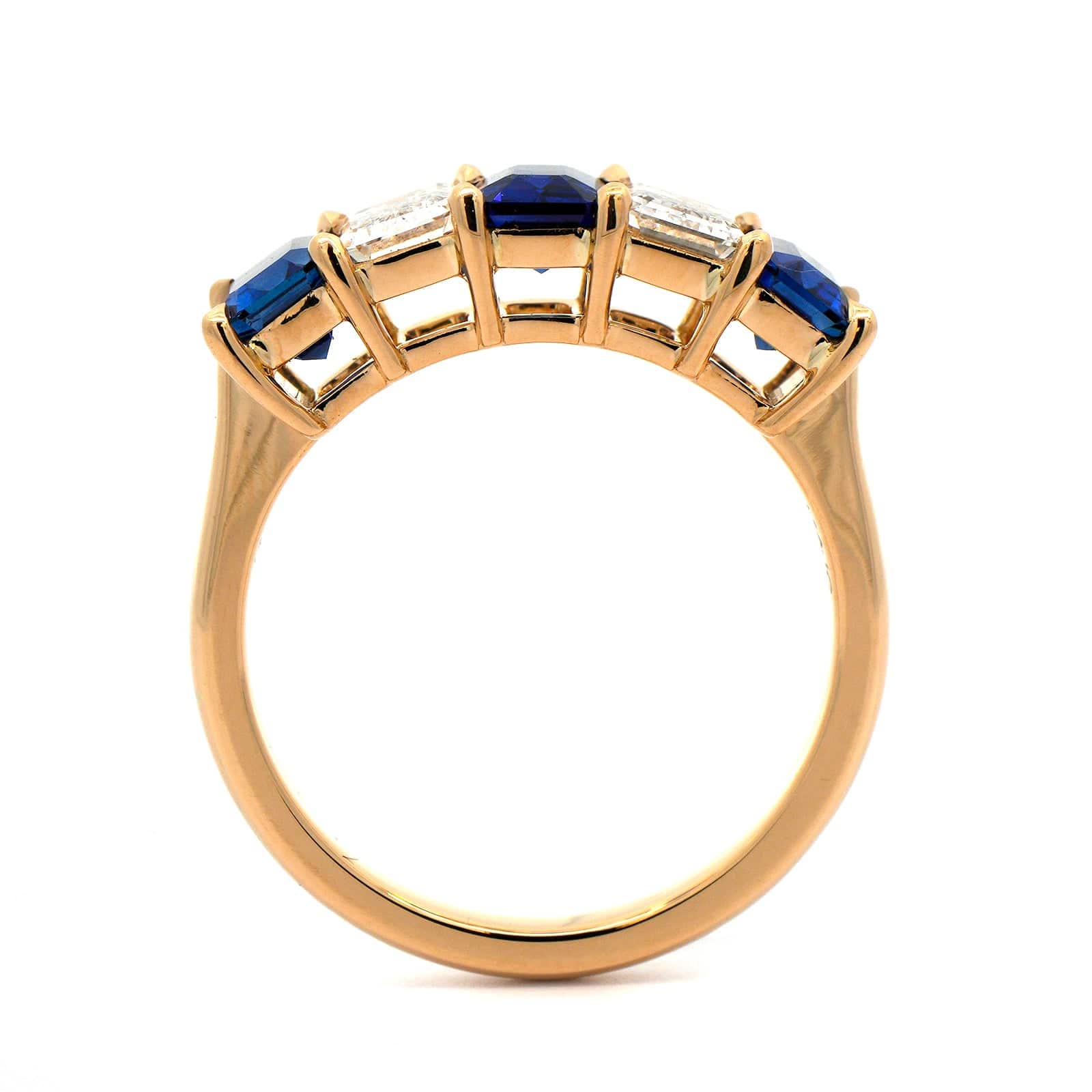 18K Yellow Gold 5 Stone Sapphire and Diamond Band - Image 3