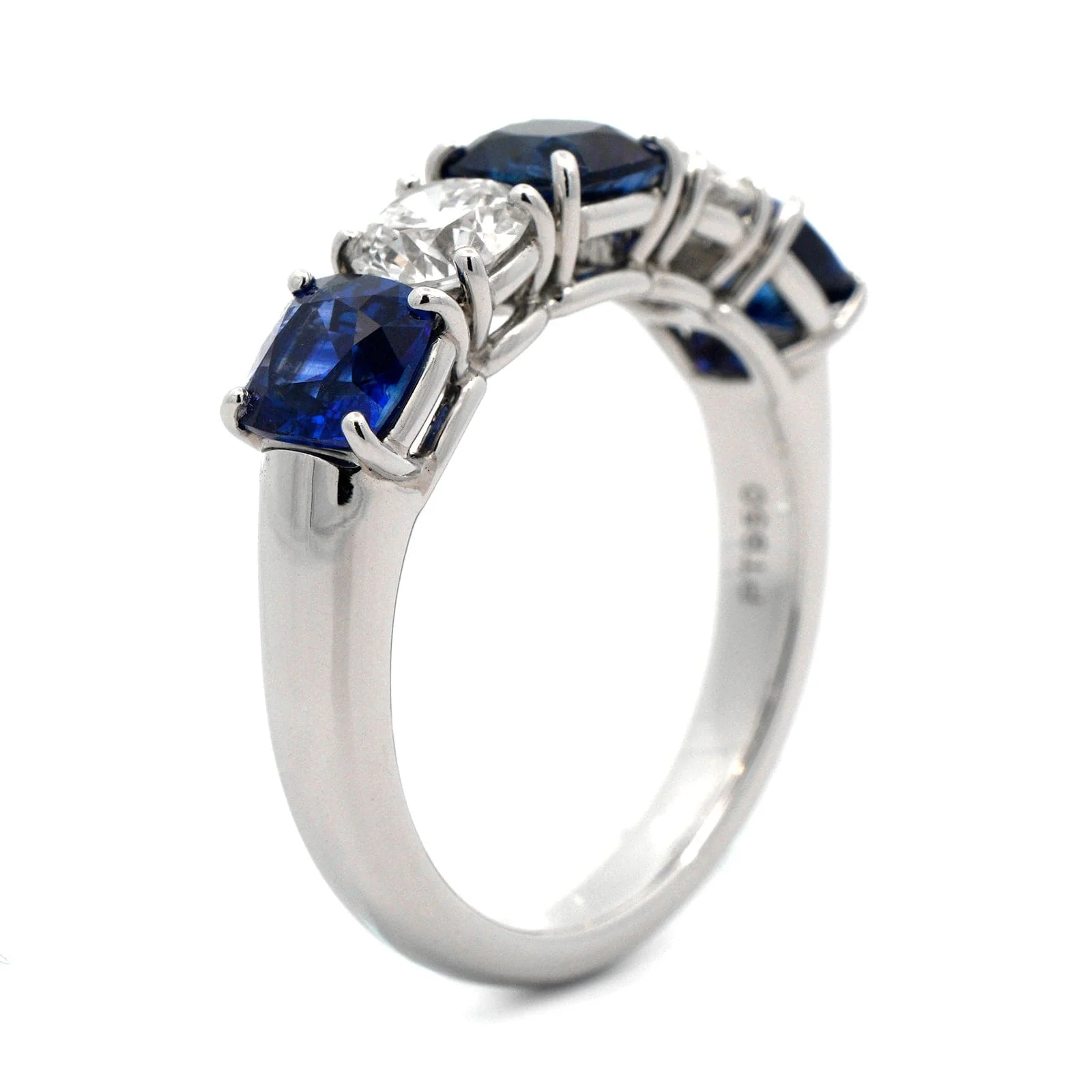 Platinum 5 Stone Alternating Sapphire and Diamond Band - Image 2