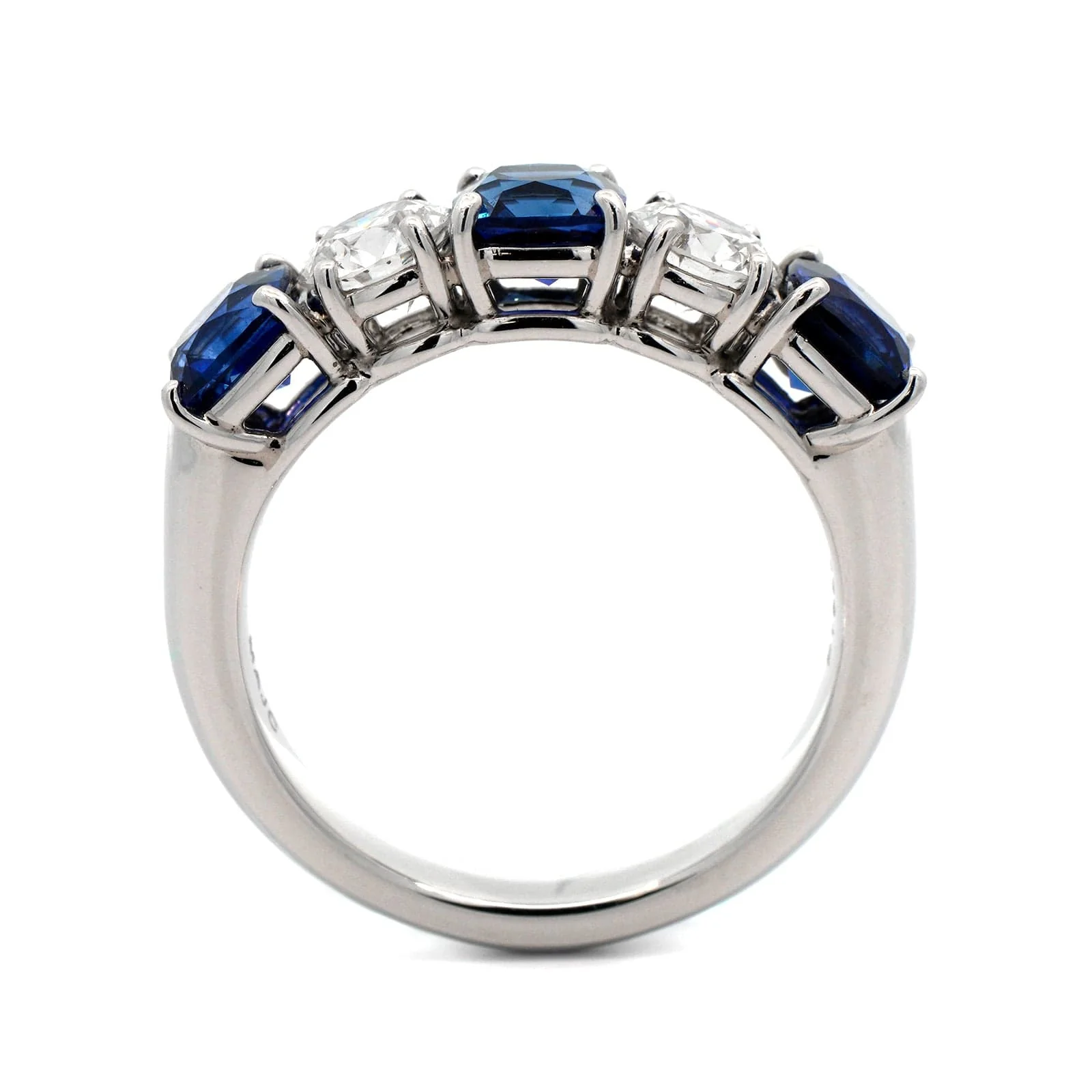Platinum 5 Stone Alternating Sapphire and Diamond Band - Image 3