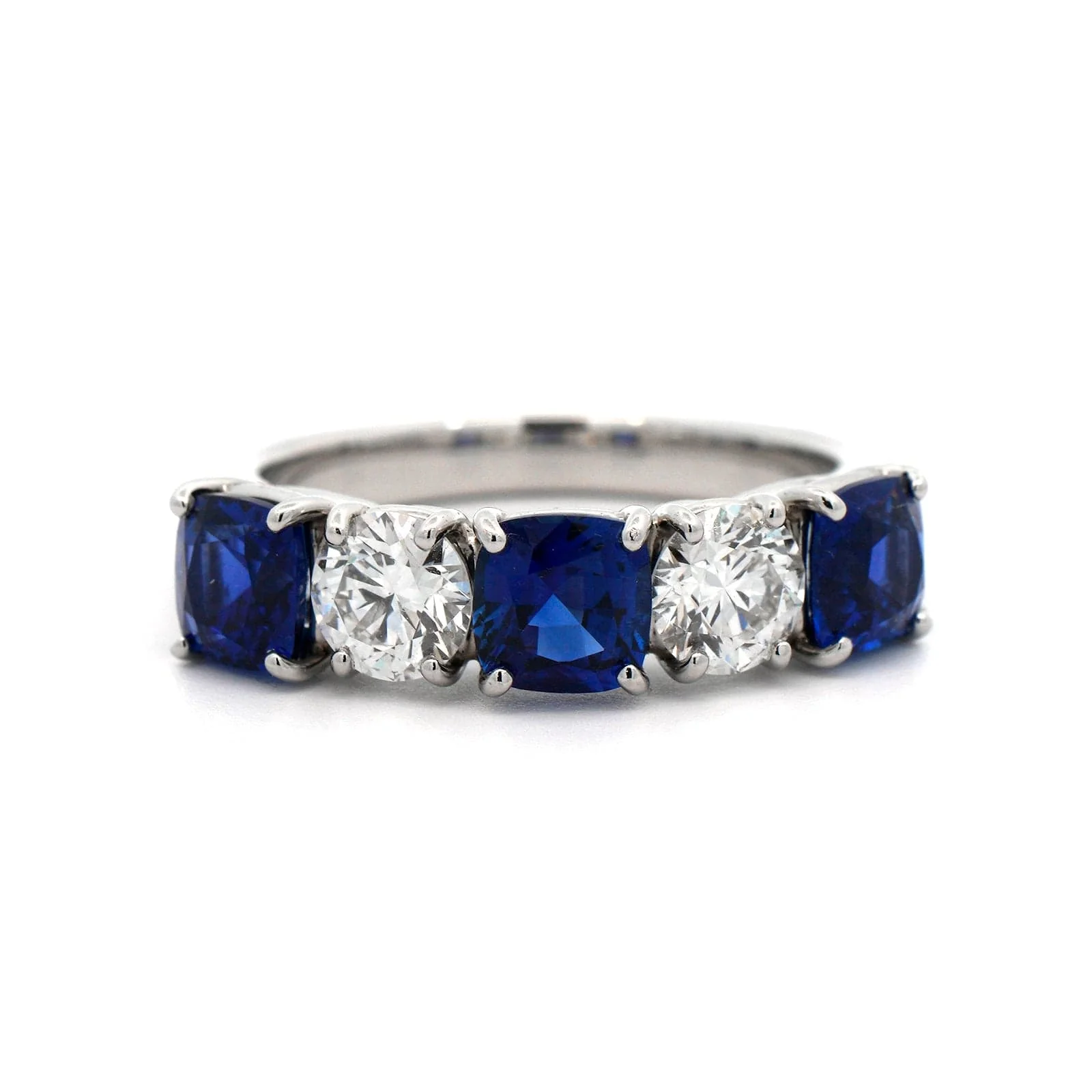 Platinum 5 Stone Alternating Sapphire and Diamond Band - Image 5