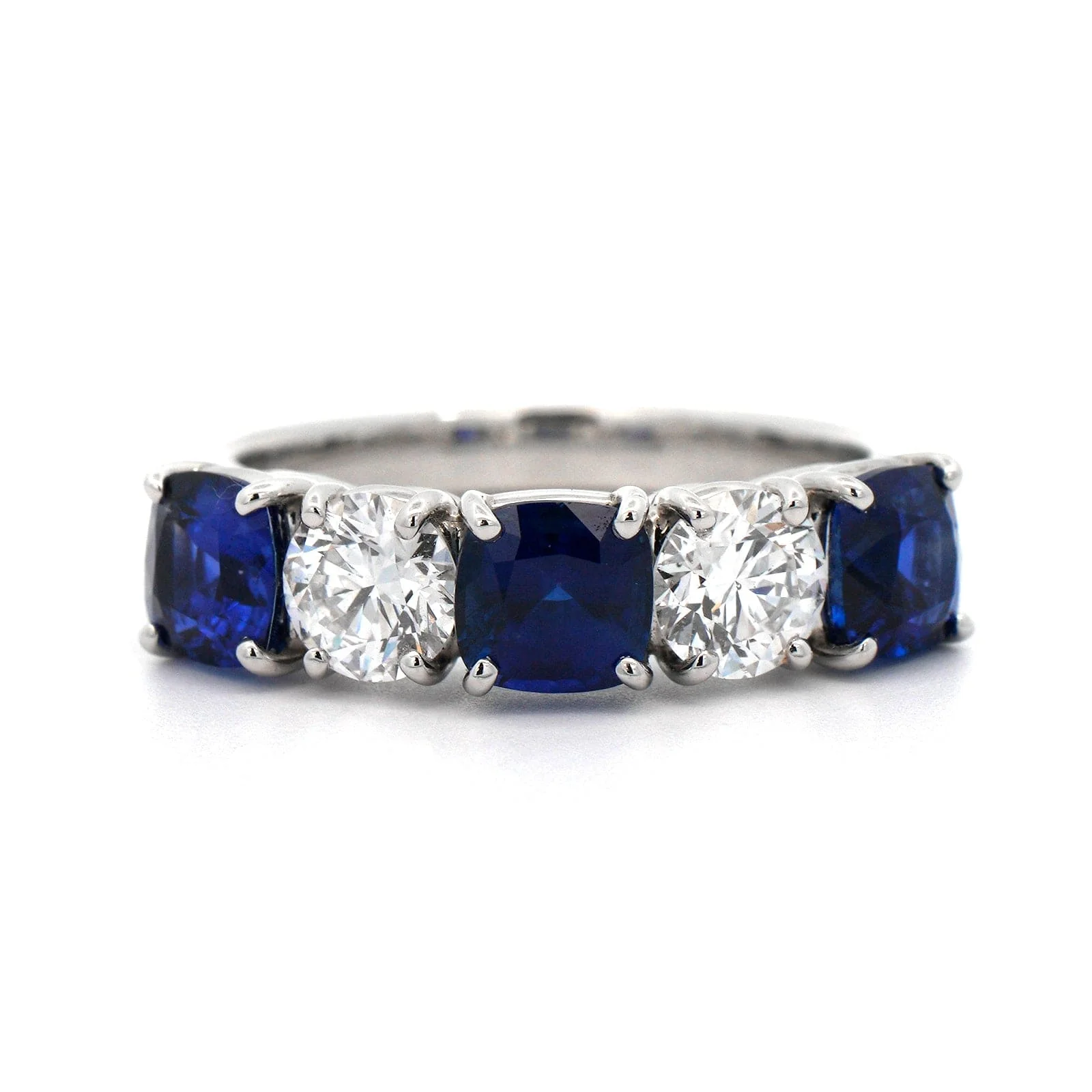 Platinum 5 Stone Sapphire and Diamond Band - Image 5