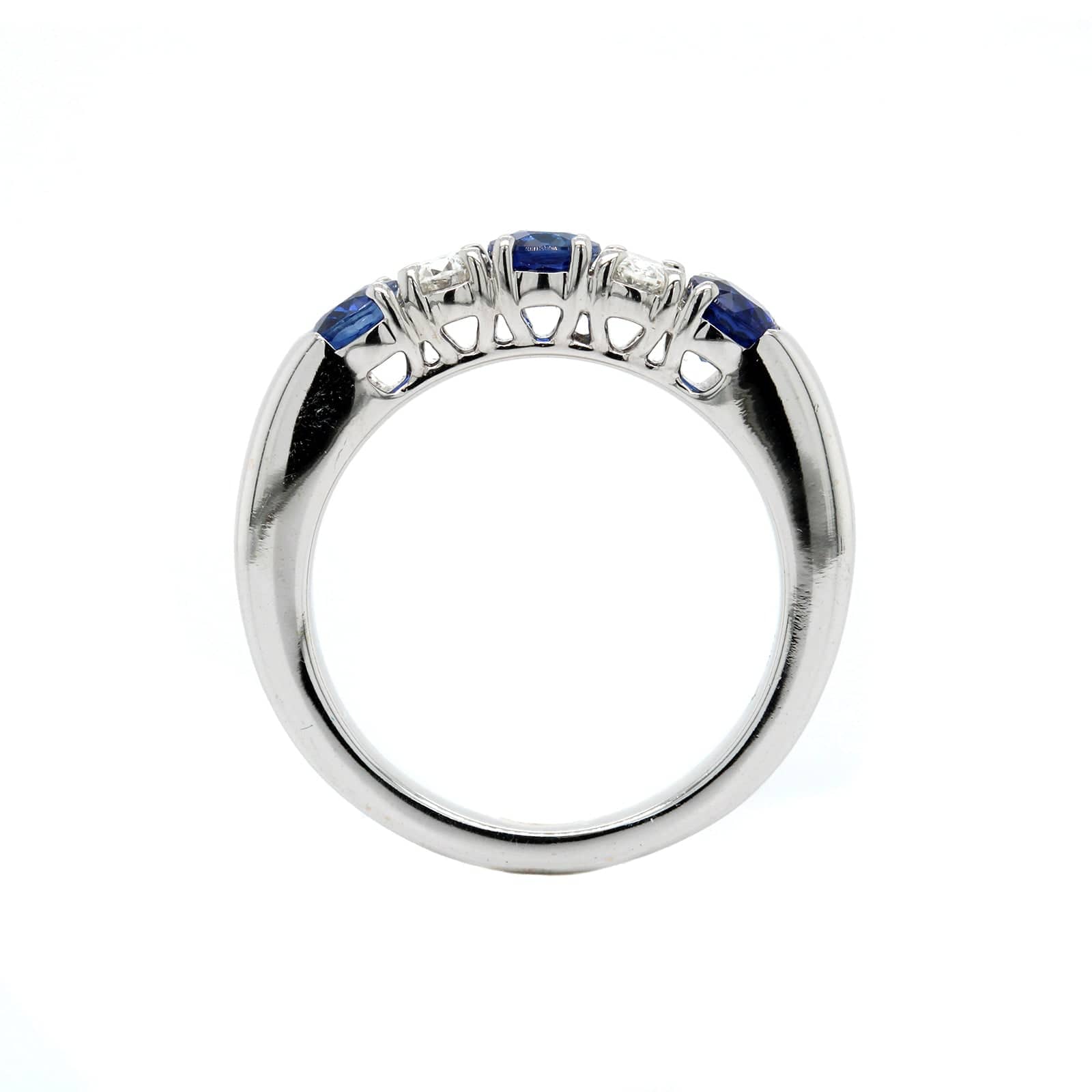 Platinum Prong Set Alternating Oval Diamond and Sapphire Band - Image 3