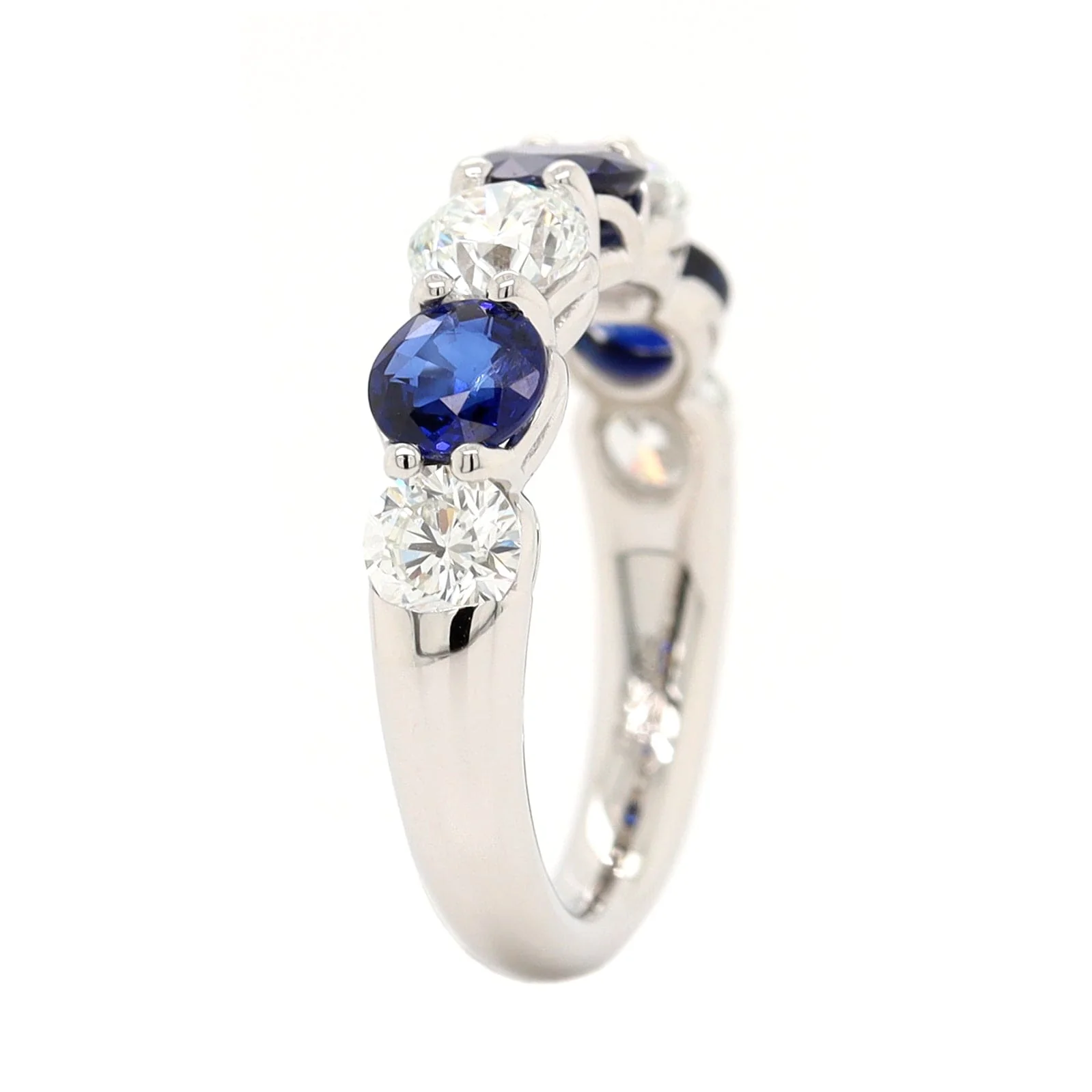 Platinum 5 Stone Alternating Round Diamond and Sapphire Band - Image 2