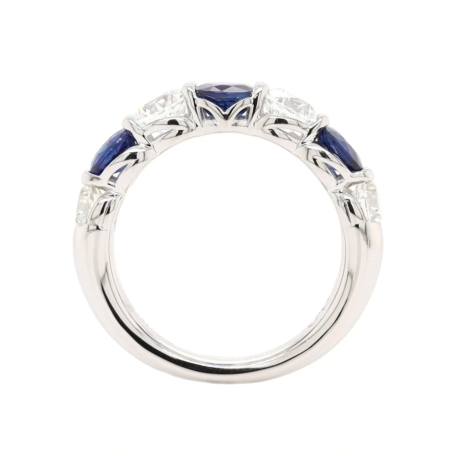 Platinum 5 Stone Alternating Round Diamond and Sapphire Band - Image 3