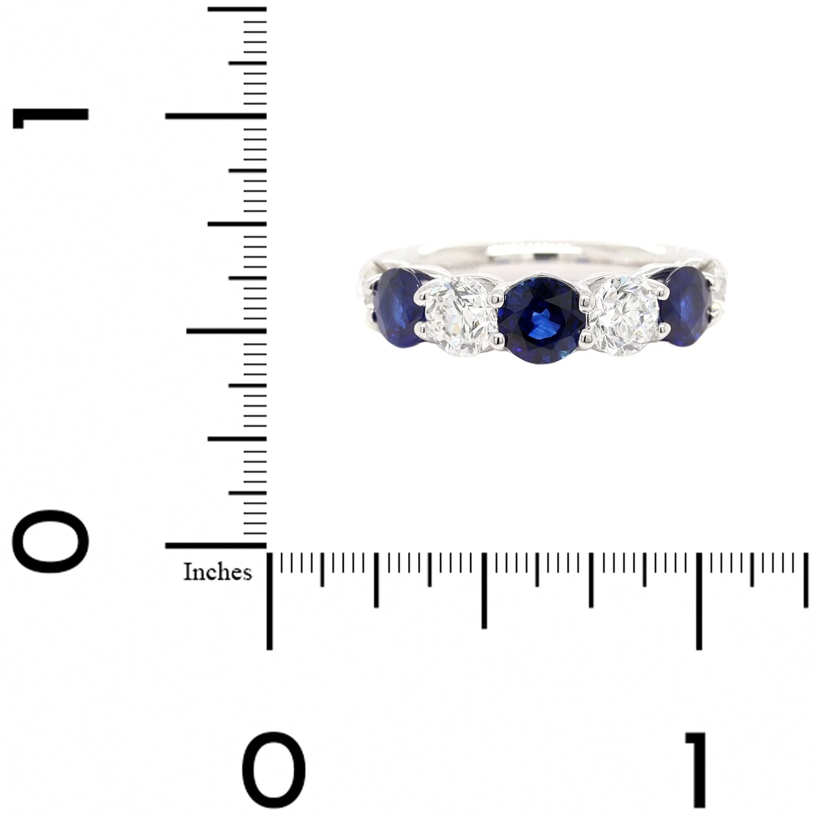 Platinum 5 Stone Alternating Round Diamond and Sapphire Band - Image 4