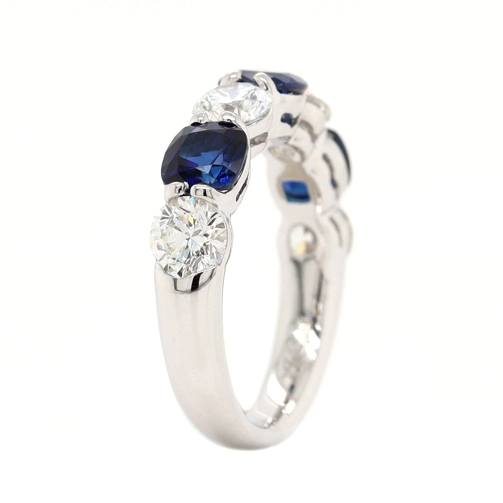 Platinum 7 Stone Alternating Round Diamond and Cushion Cut Sapphire Band - Image 2