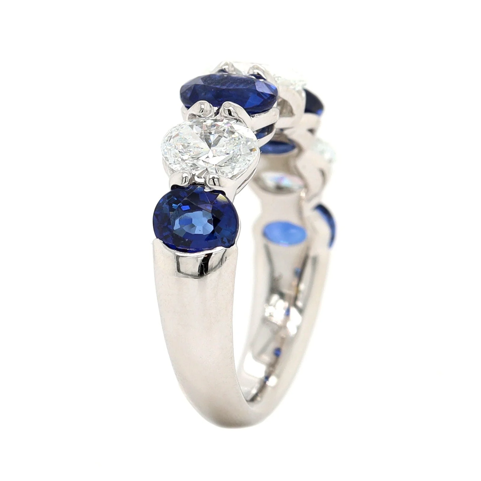 Platinum 7 Stone Alternating Oval Diamond and Sapphire Band - Image 2