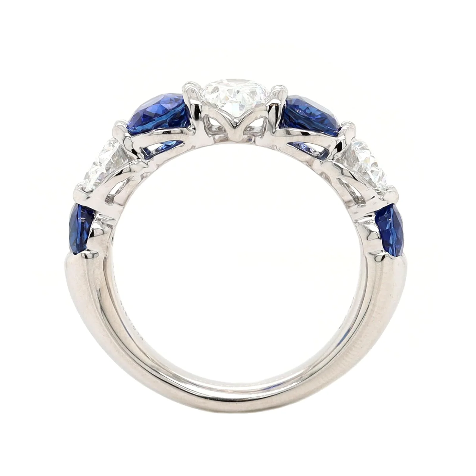 Platinum 7 Stone Alternating Oval Diamond and Sapphire Band - Image 3
