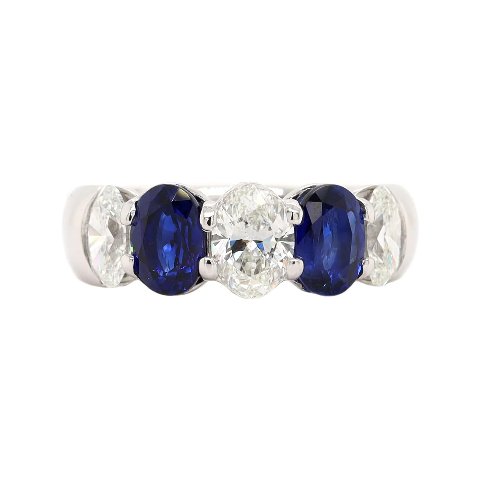 Platinum 5 Stone Alternating Oval Diamond and Sapphire Band - Image 5