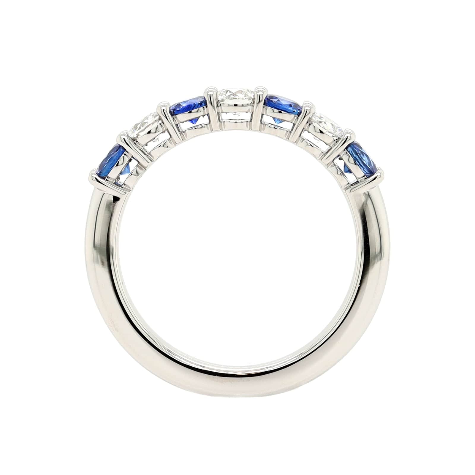 Platinum 7 Stone Alternating Round Sapphire and Diamond Band - Image 3