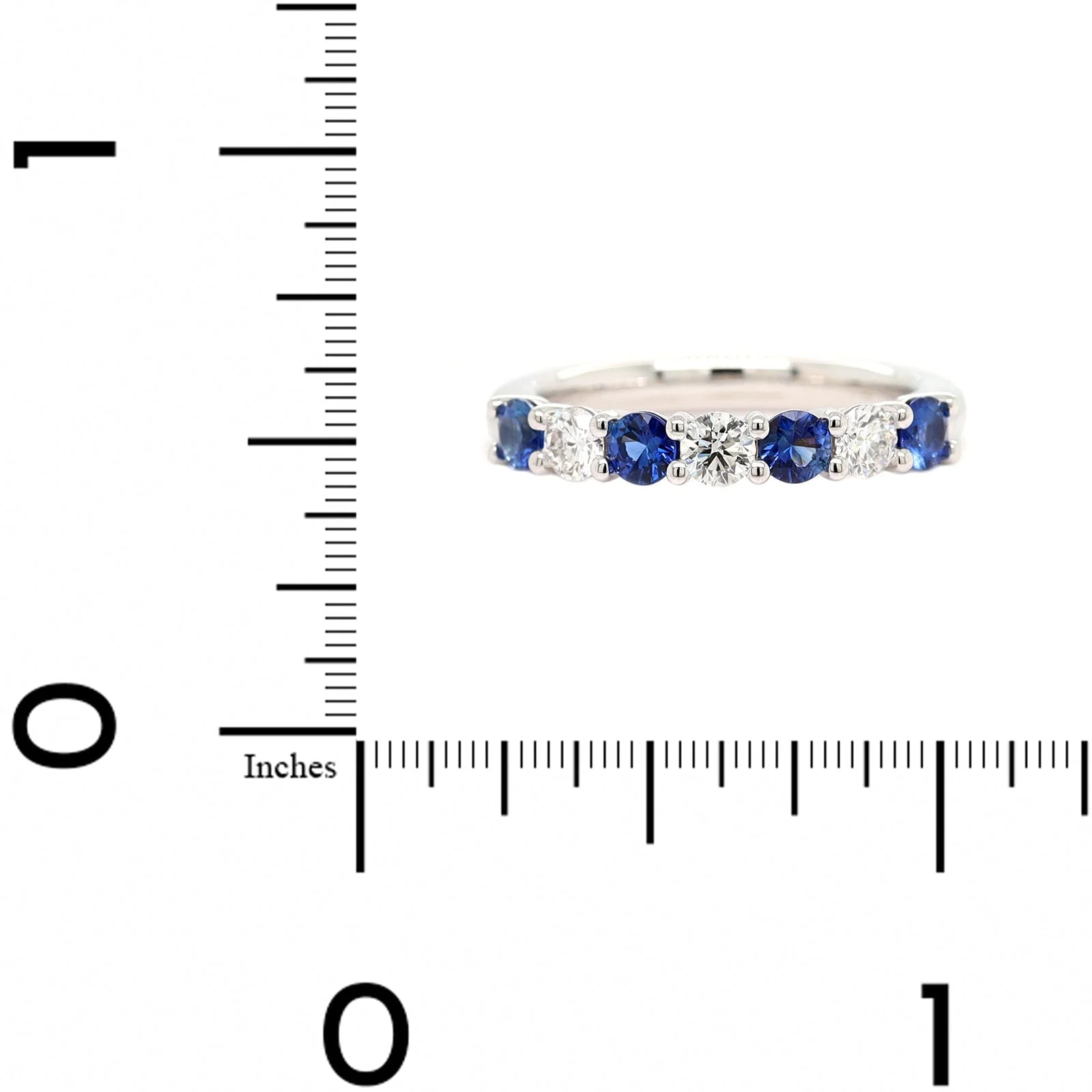 Platinum 7 Stone Alternating Round Sapphire and Diamond Band - Image 4