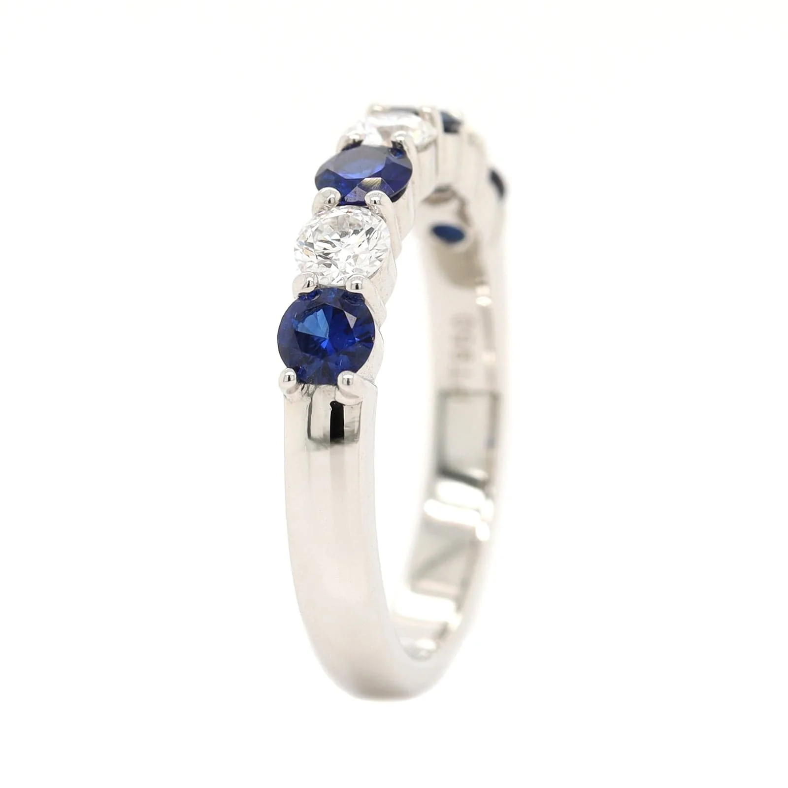 Platinum 7 Stone Alternating Round Sapphire and Diamond Band - Image 2