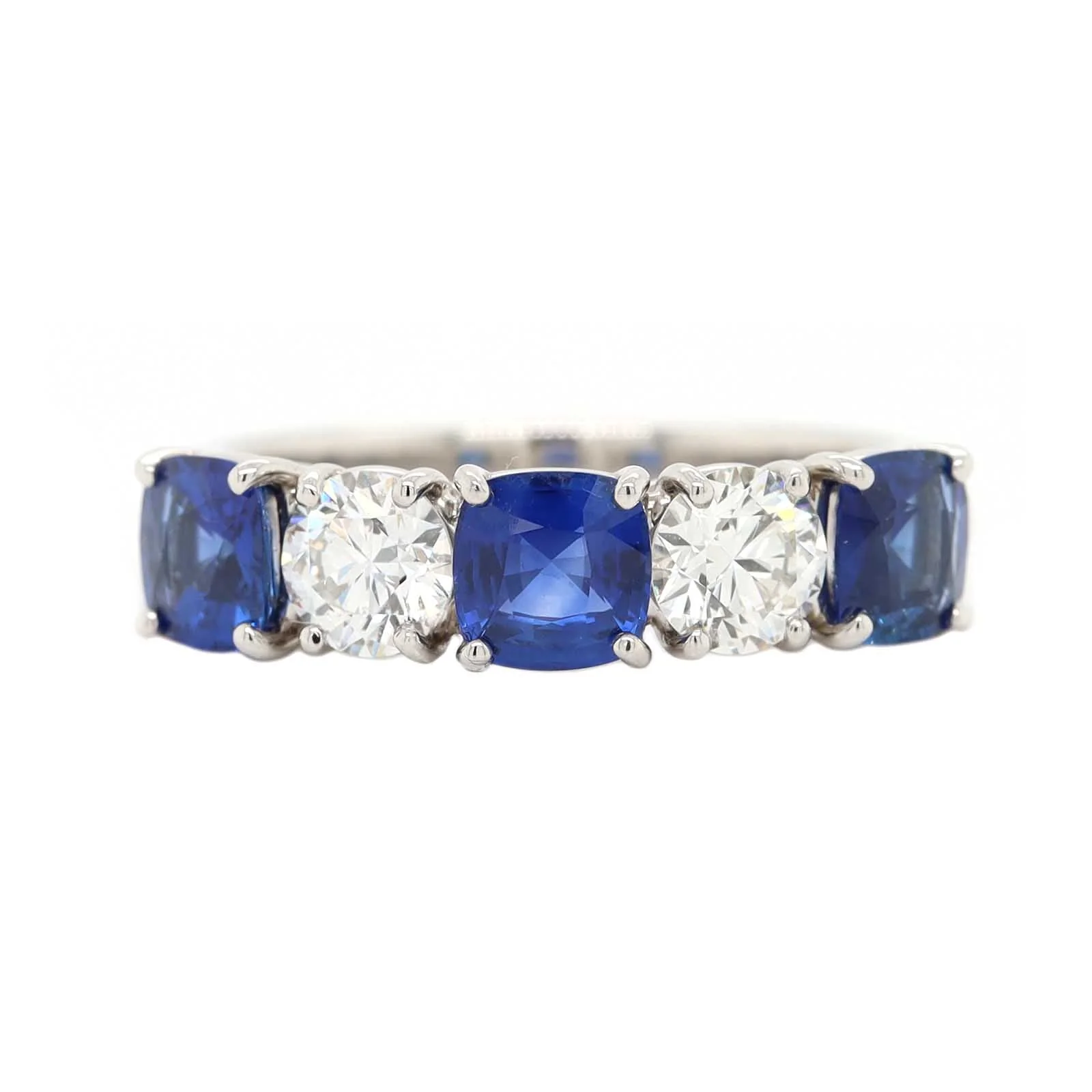 Platinum 5 Stone Shared Prong Alternating Diamond and Sapphire Band