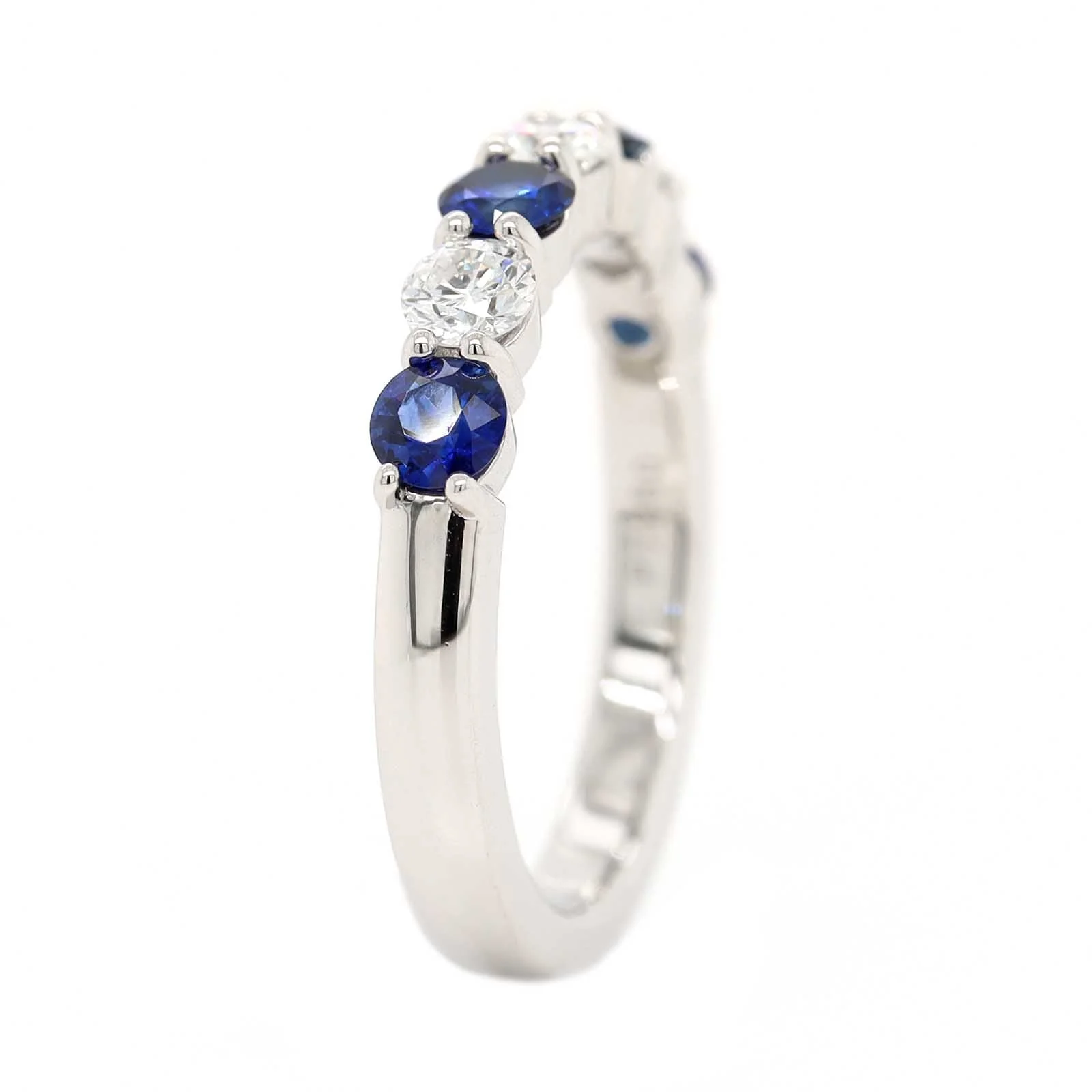 Platinum 7 Stone Alternating Round Sapphire and Diamond Band - Image 2