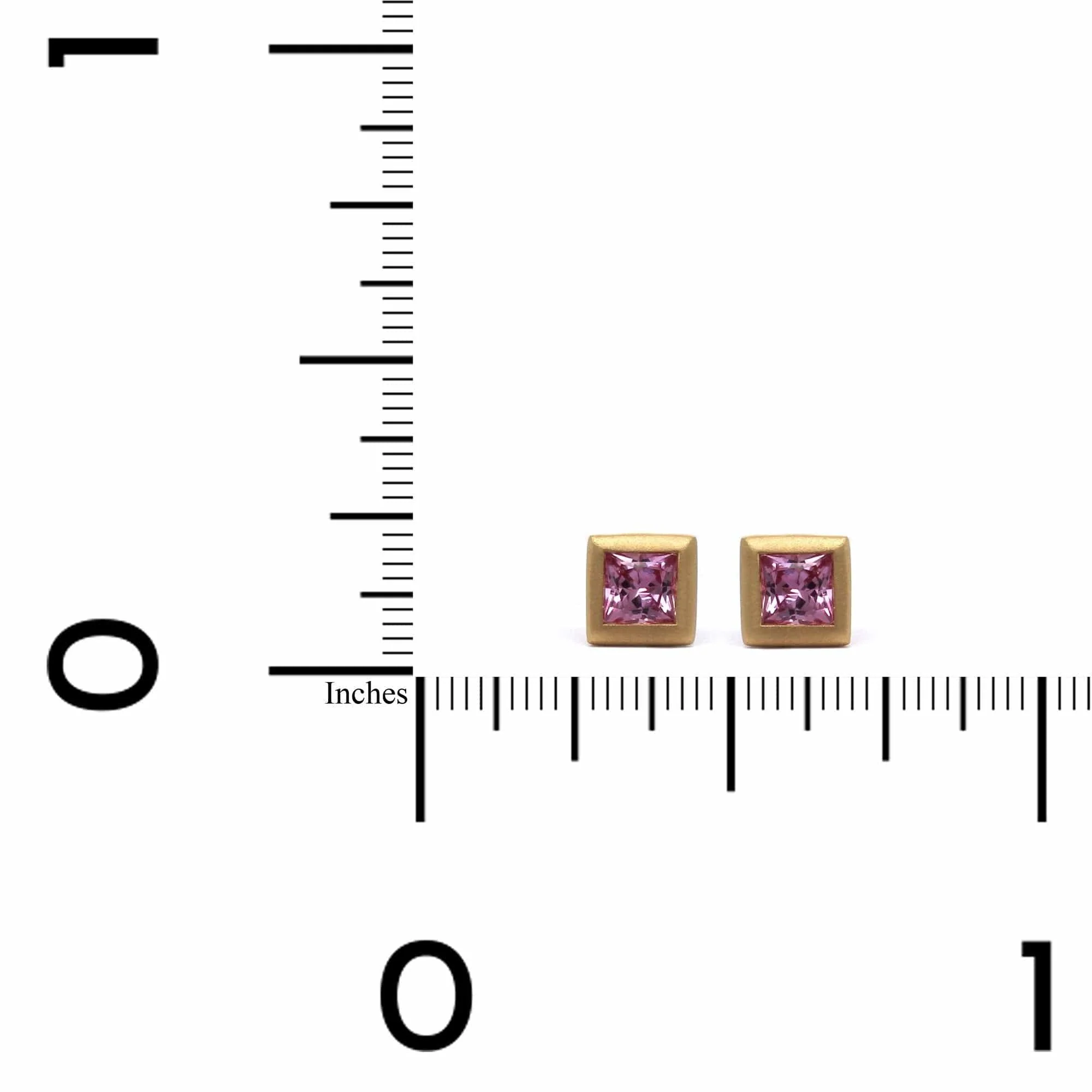 18K Yellow Gold Pink Sapphire Stud Earrings - Image 2