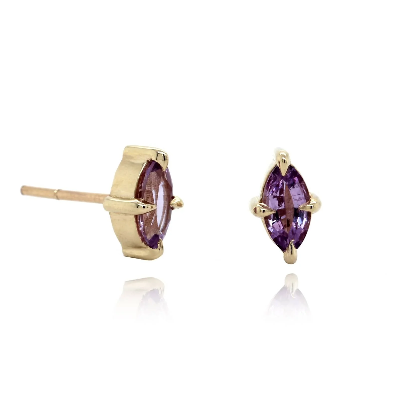 14K Yellow Gold Lavender Sapphire Stud Earrings - Image 4