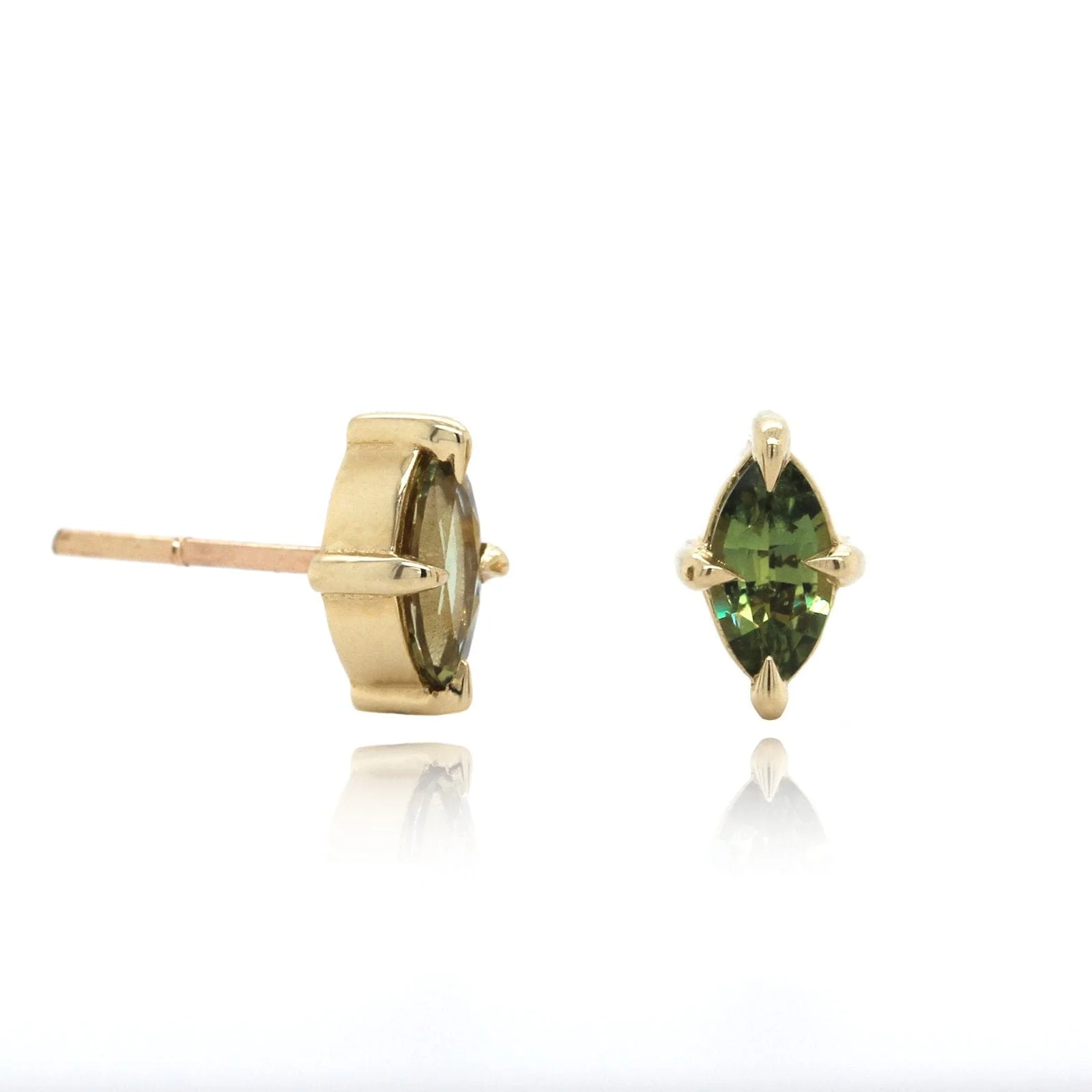 14K Yellow Gold Green Sapphire Stud Earrings
