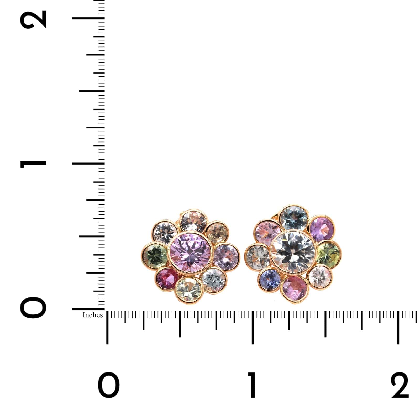 18K Rose Gold Multi Colored Sapphire Earrings - Image 2