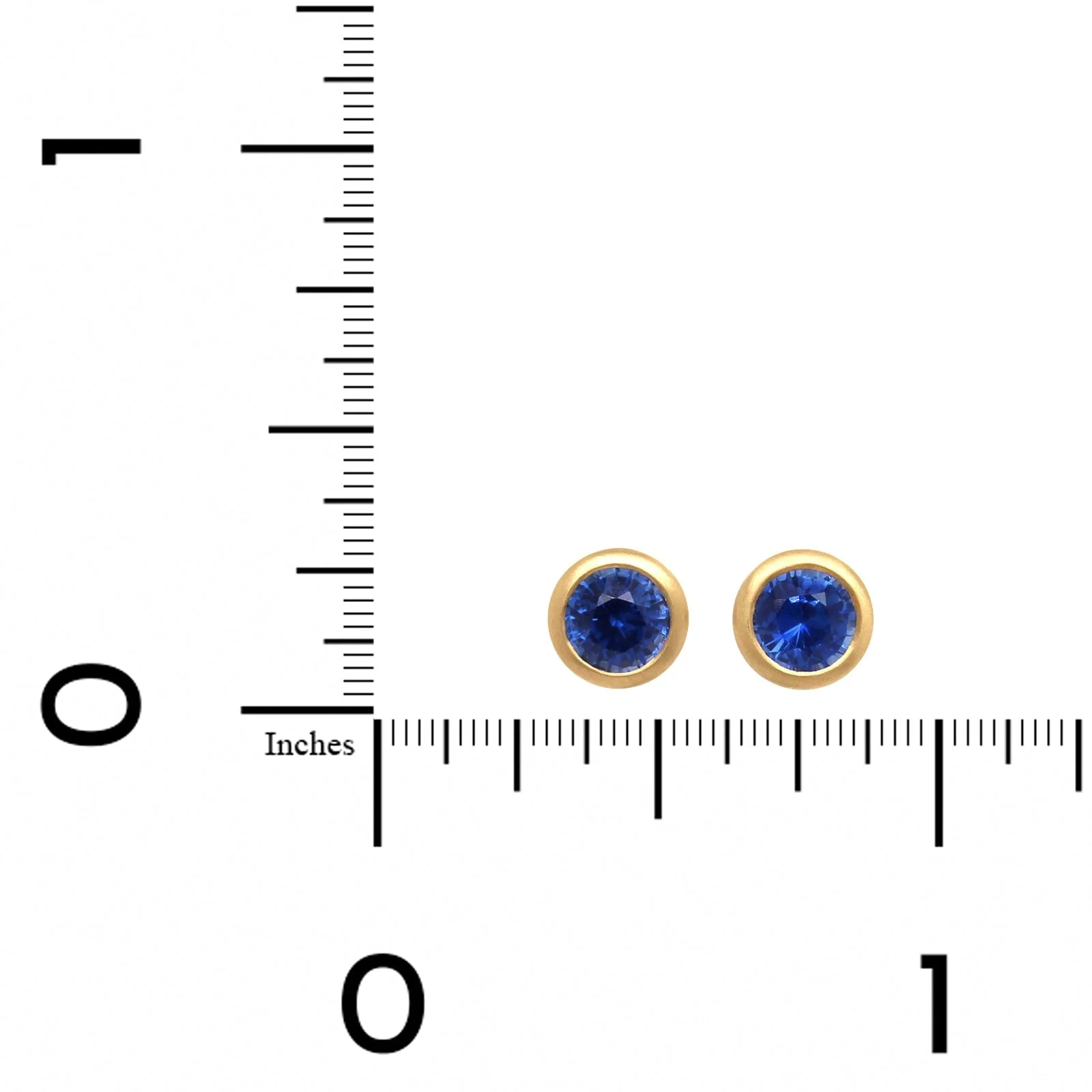 18K Yellow Gold Bezel Set Blue Sapphire Stud Earrings - Image 2
