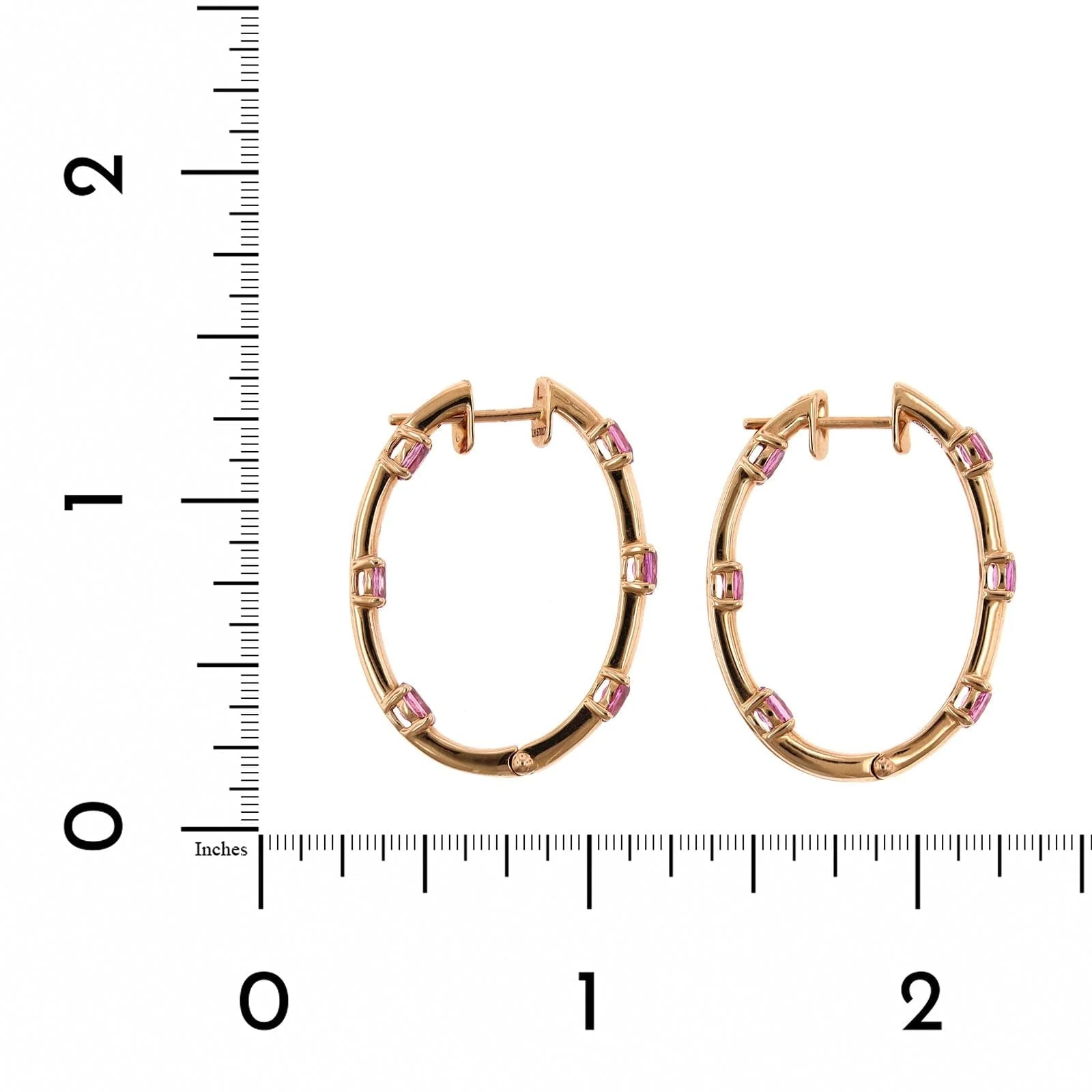 Etho Maria 18K Yellow Gold Oval Pink Sapphire Station Hoop Earrings - Image 2