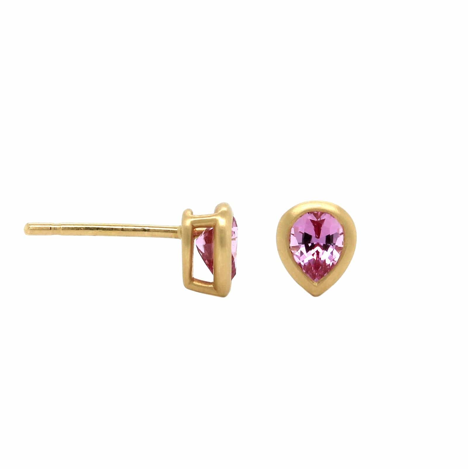 18K Yellow Gold Pink Sapphire Stud Earrings