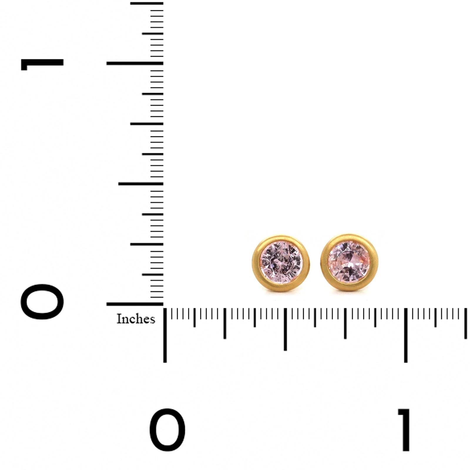 18K Yellow Gold Pink Sapphire Bezel Set Stud Earrings - Image 2