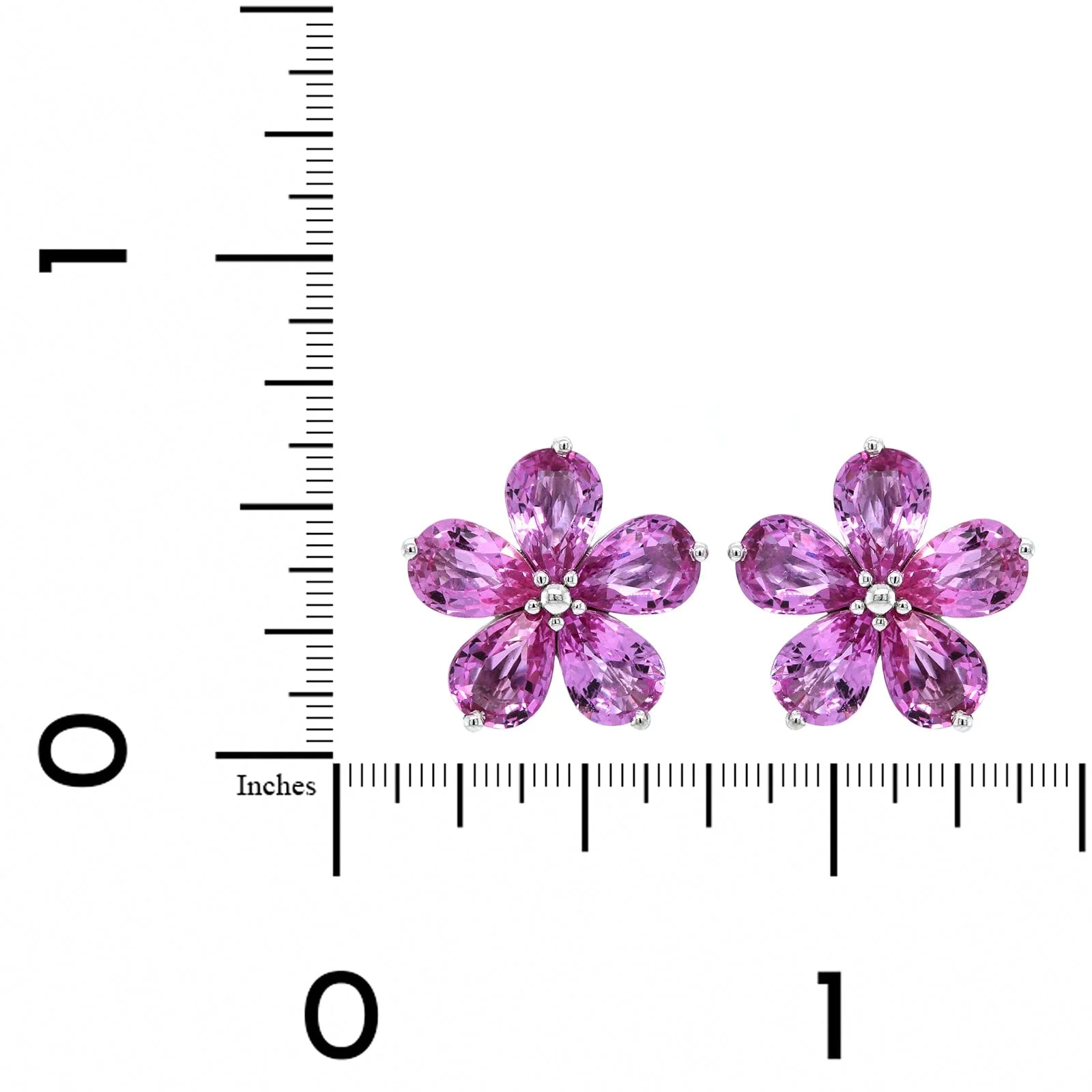 Platinum Pear Shape Pink Sapphire Flower Stud Earrings - Image 2