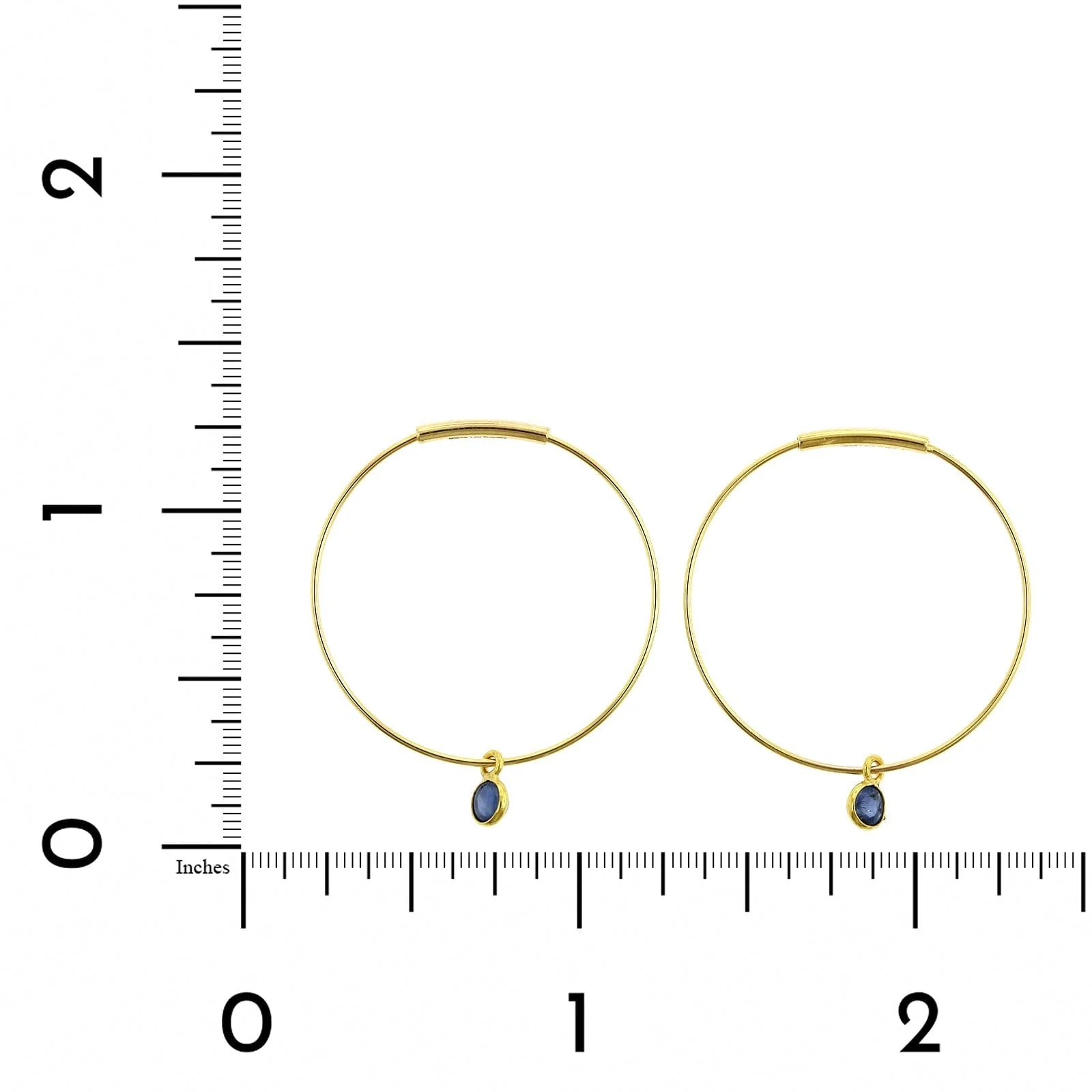 14K Yellow Gold Sapphire Hoop Earrings - Image 2
