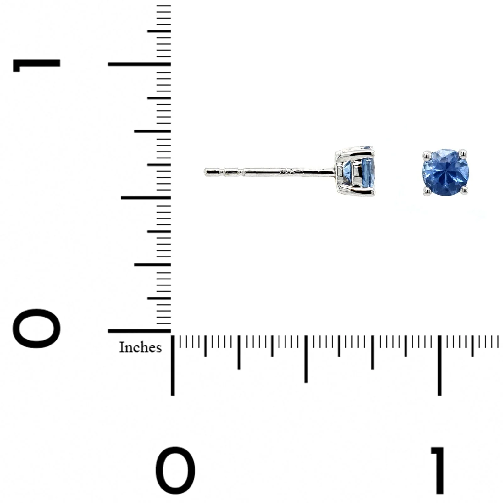 14K White Gold Blue Sapphire Stud Earrings - Image 2