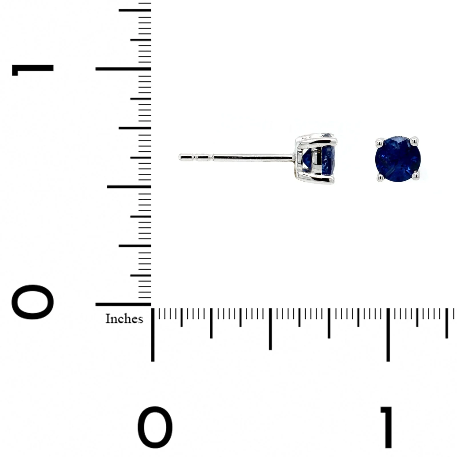 14K White Gold Blue Sapphire Stud Earrings - Image 2