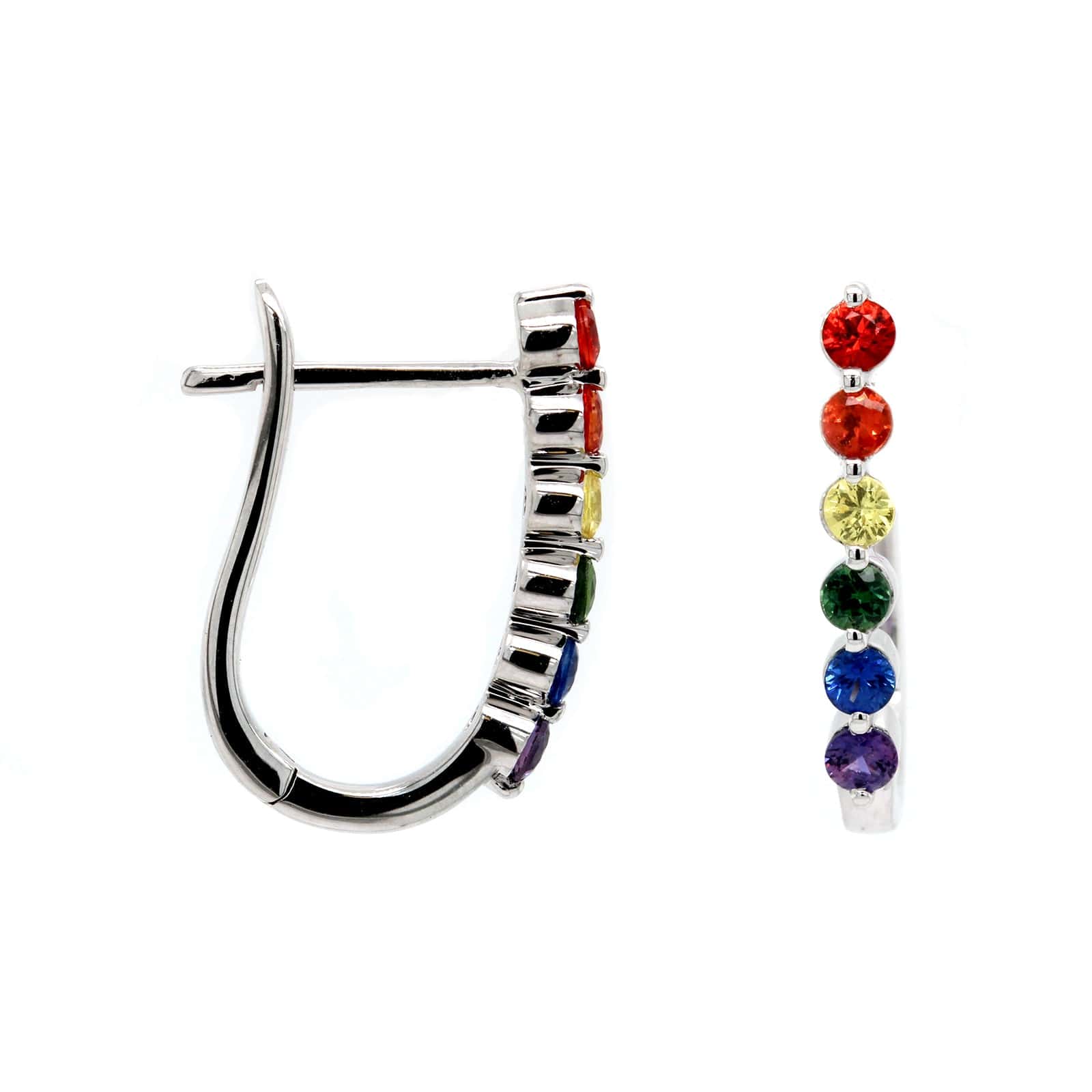 14K White Gold Rainbow Sapphire Hoop Earrings