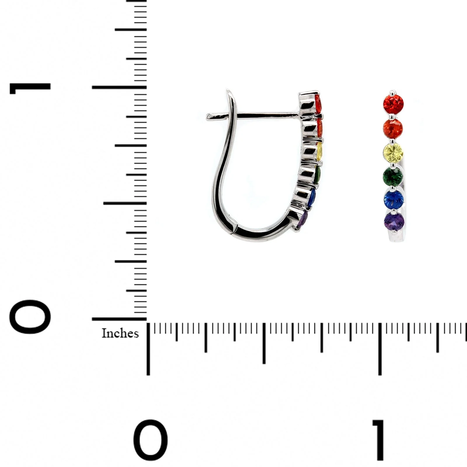 14K White Gold Rainbow Sapphire Hoop Earrings - Image 2