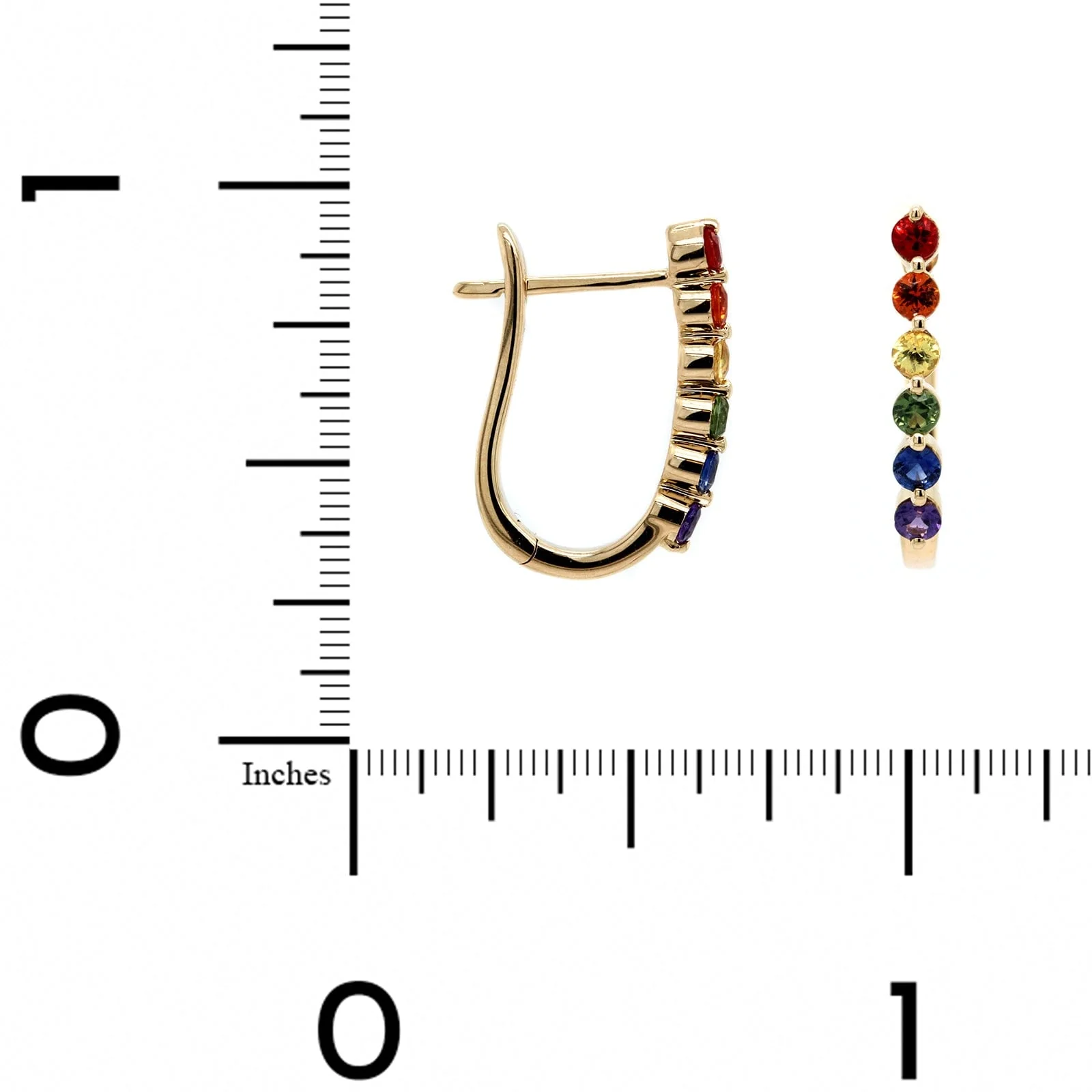 14K Yellow Gold Rainbow Sapphire Hoop Earrings - Image 2