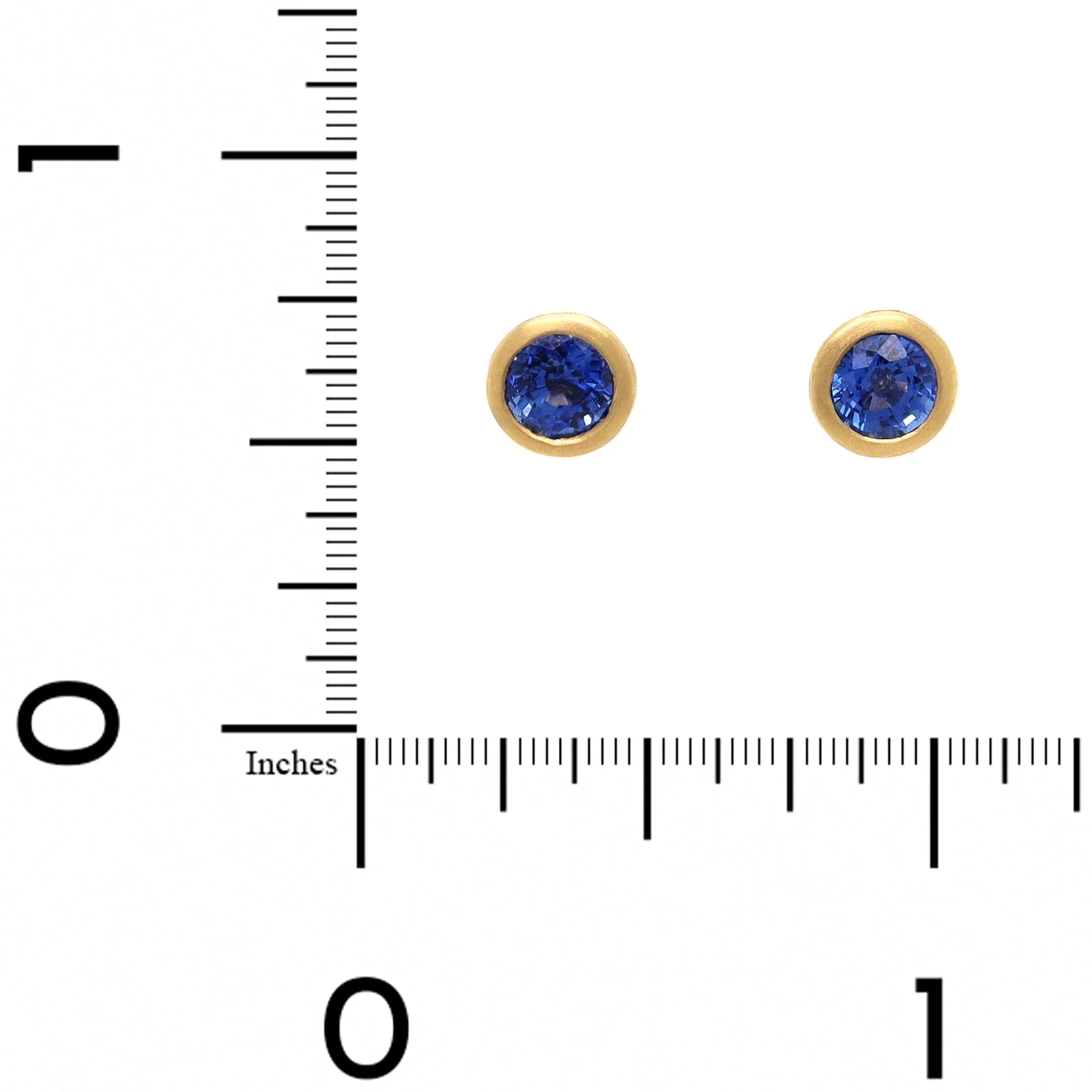 18K Yellow Gold Round Blue Sapphire Stud Earrings - Image 2