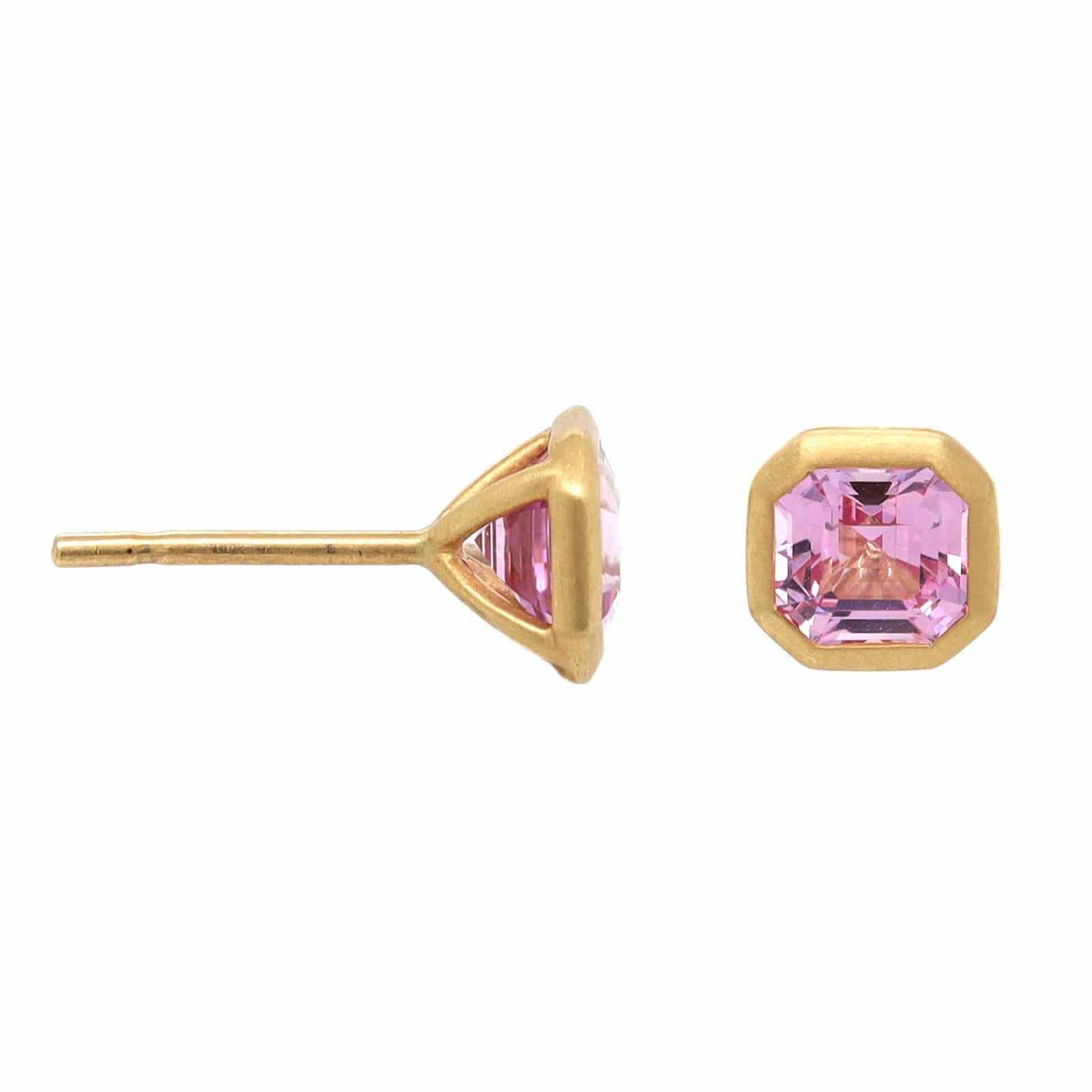 18K Yellow Gold Pink Sapphire Stud Earrings