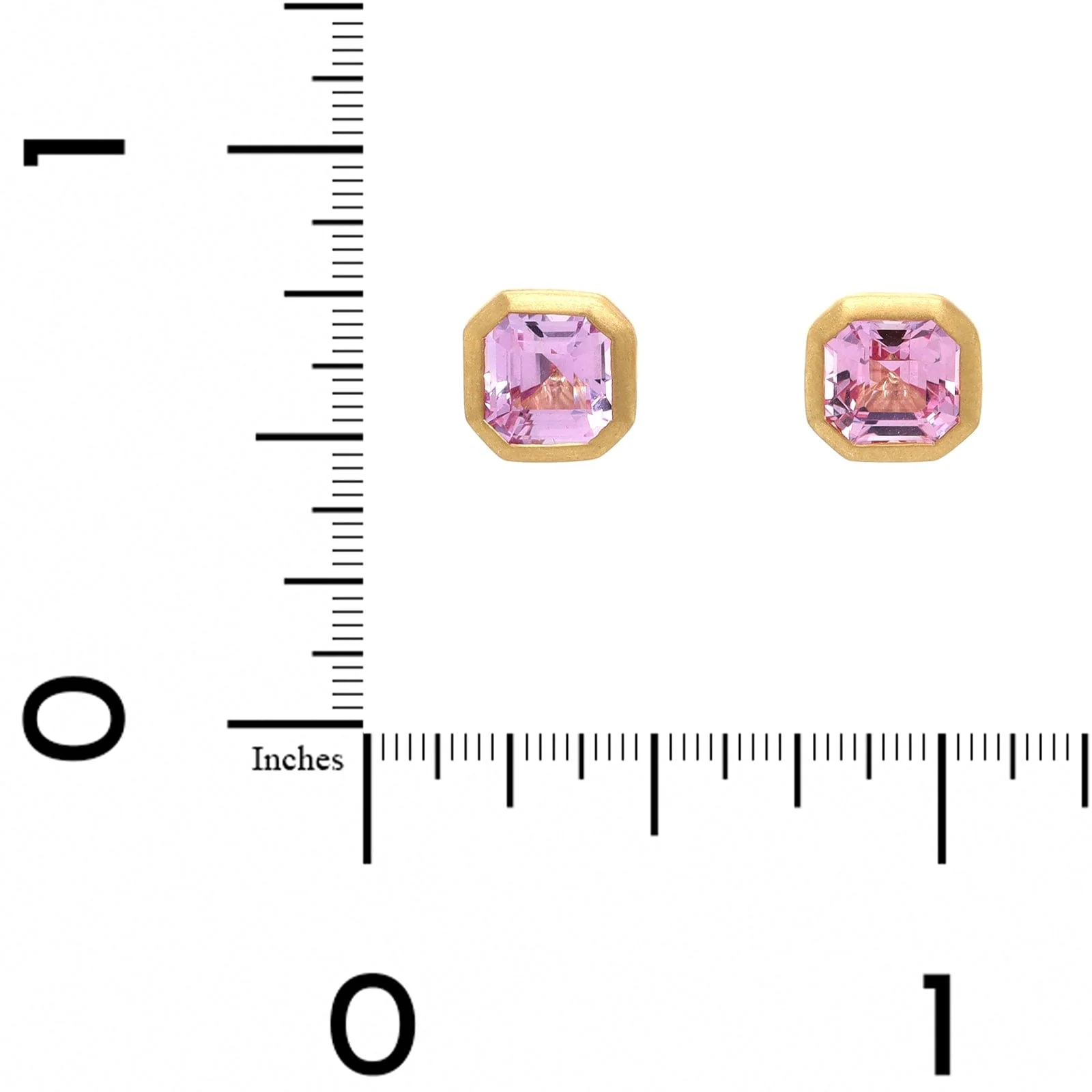 18K Yellow Gold Pink Sapphire Stud Earrings - Image 2
