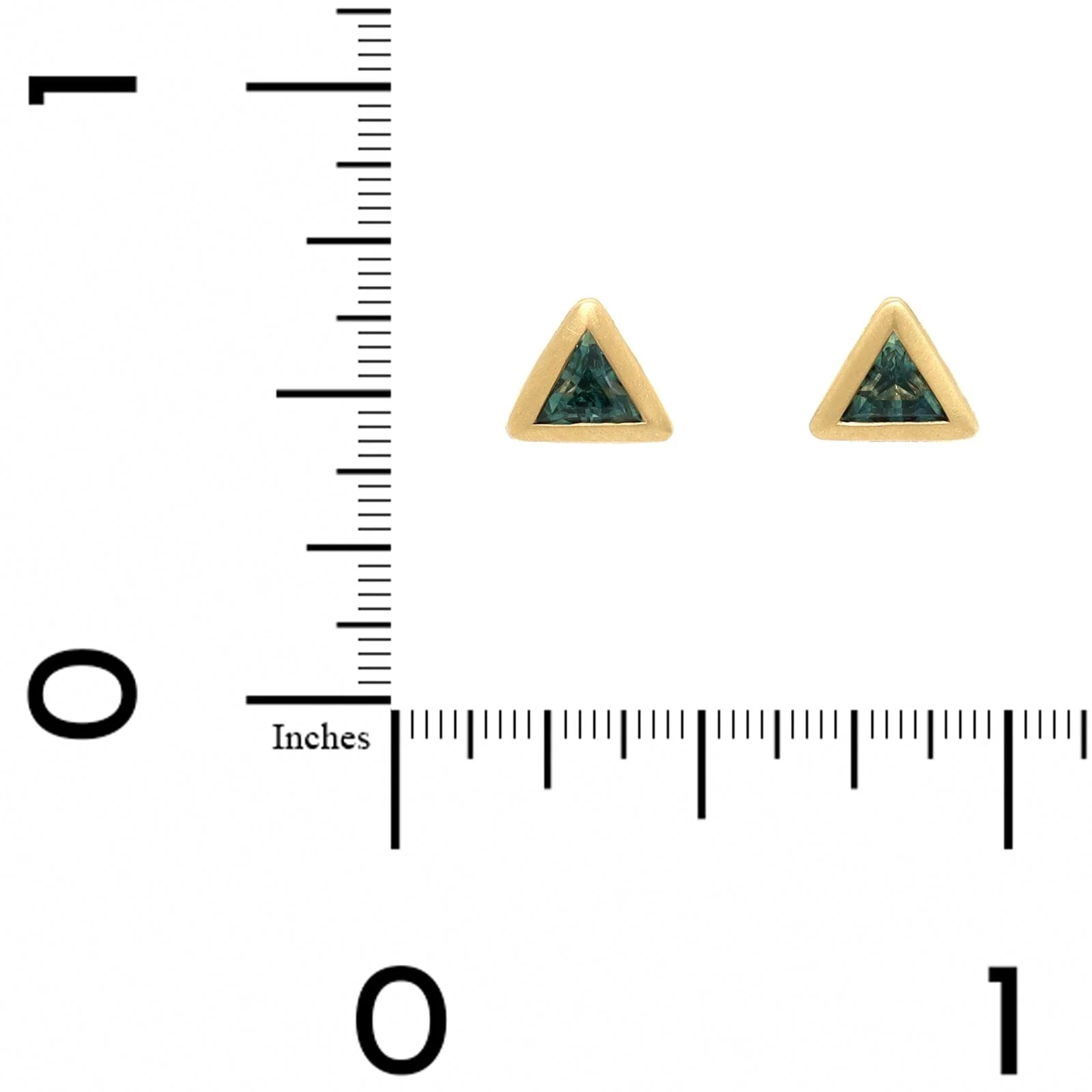 18K Yellow Gold Trillion Cut Green Sapphire Stud Earrings - Image 2