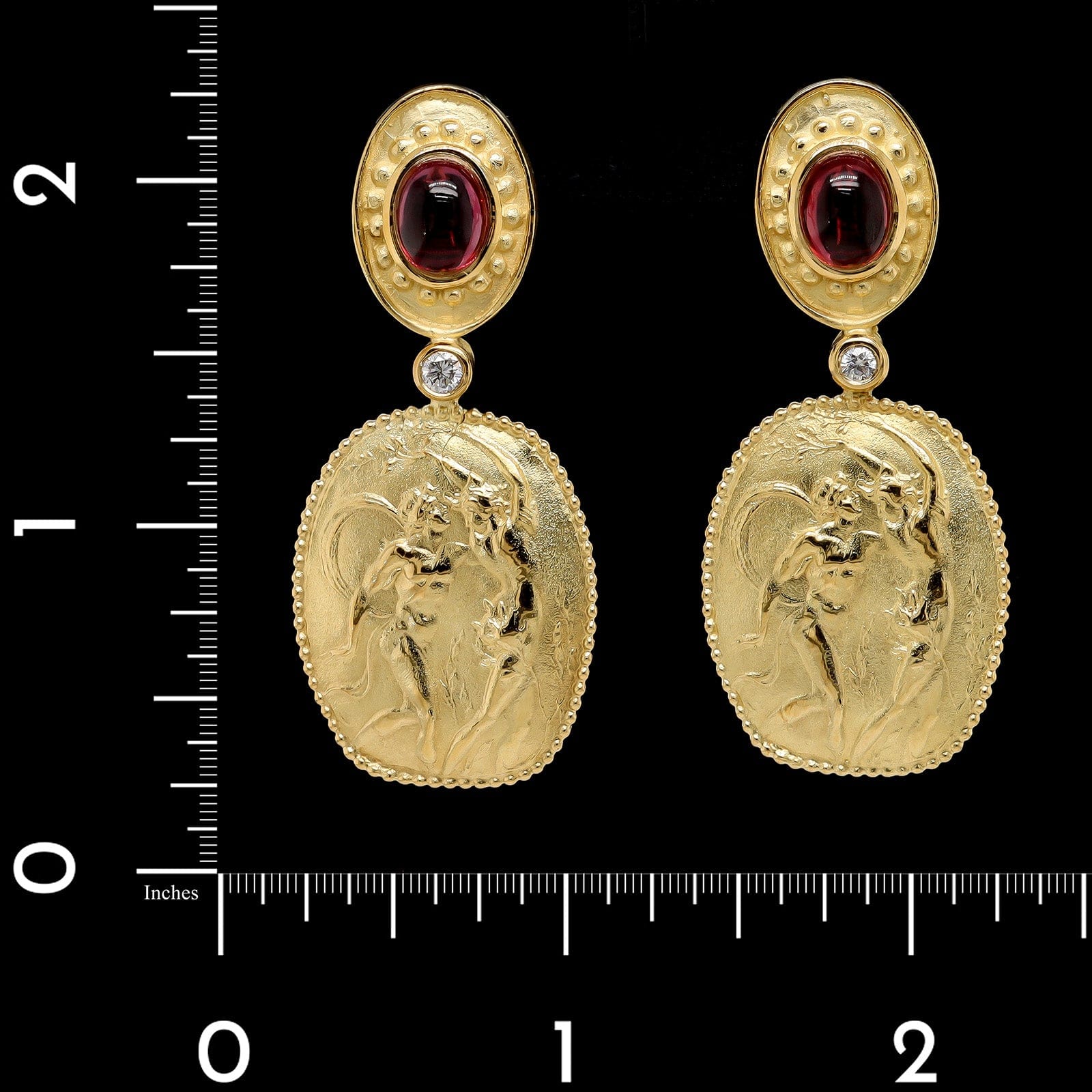 Seidengang 18K Yellow Gold Estate Pink Tourmaline and Diamond Athena Apollo Chasing Daphne Earrings - Image 2