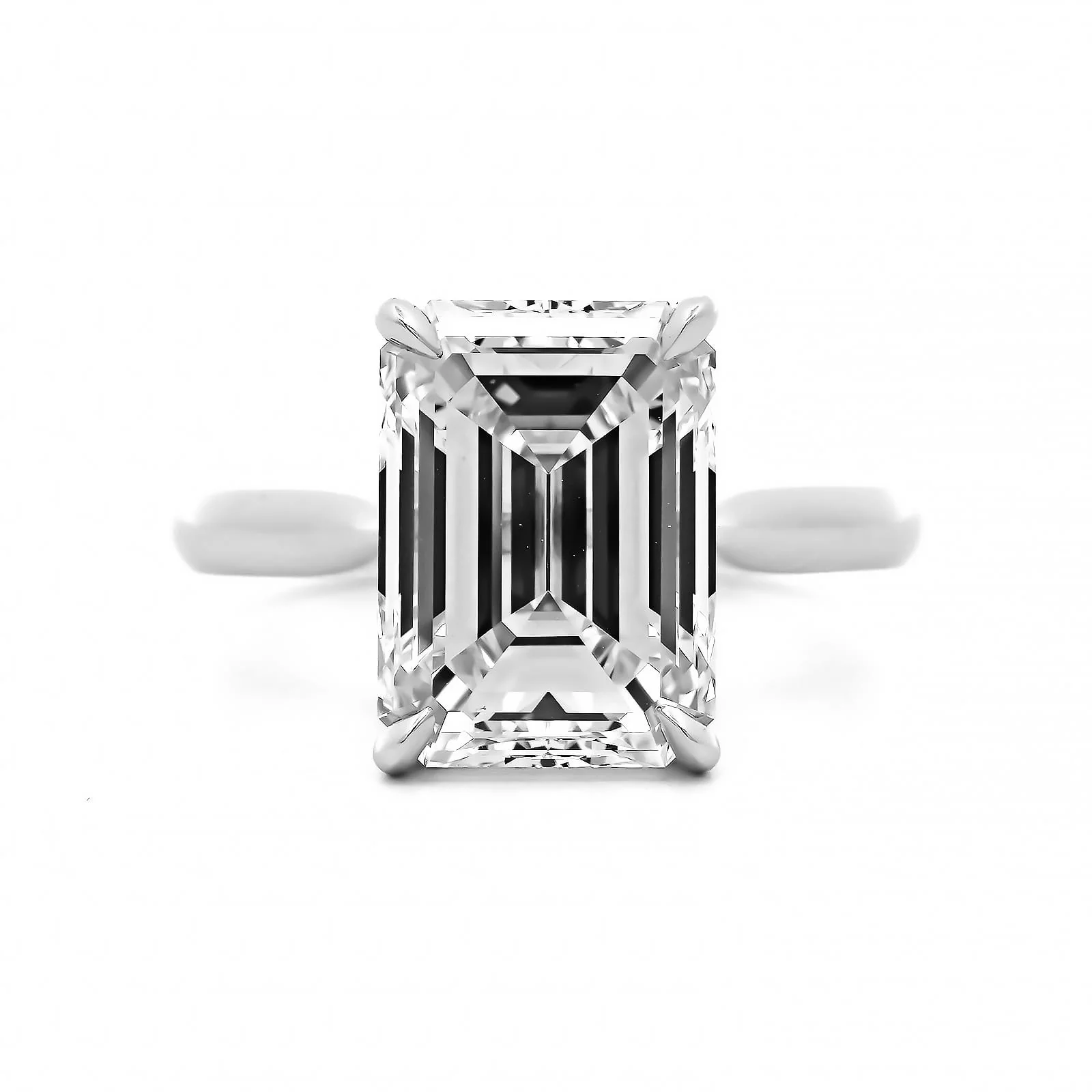 Platinum Emerald Cut Diamond Cathedral Engagement Ring
