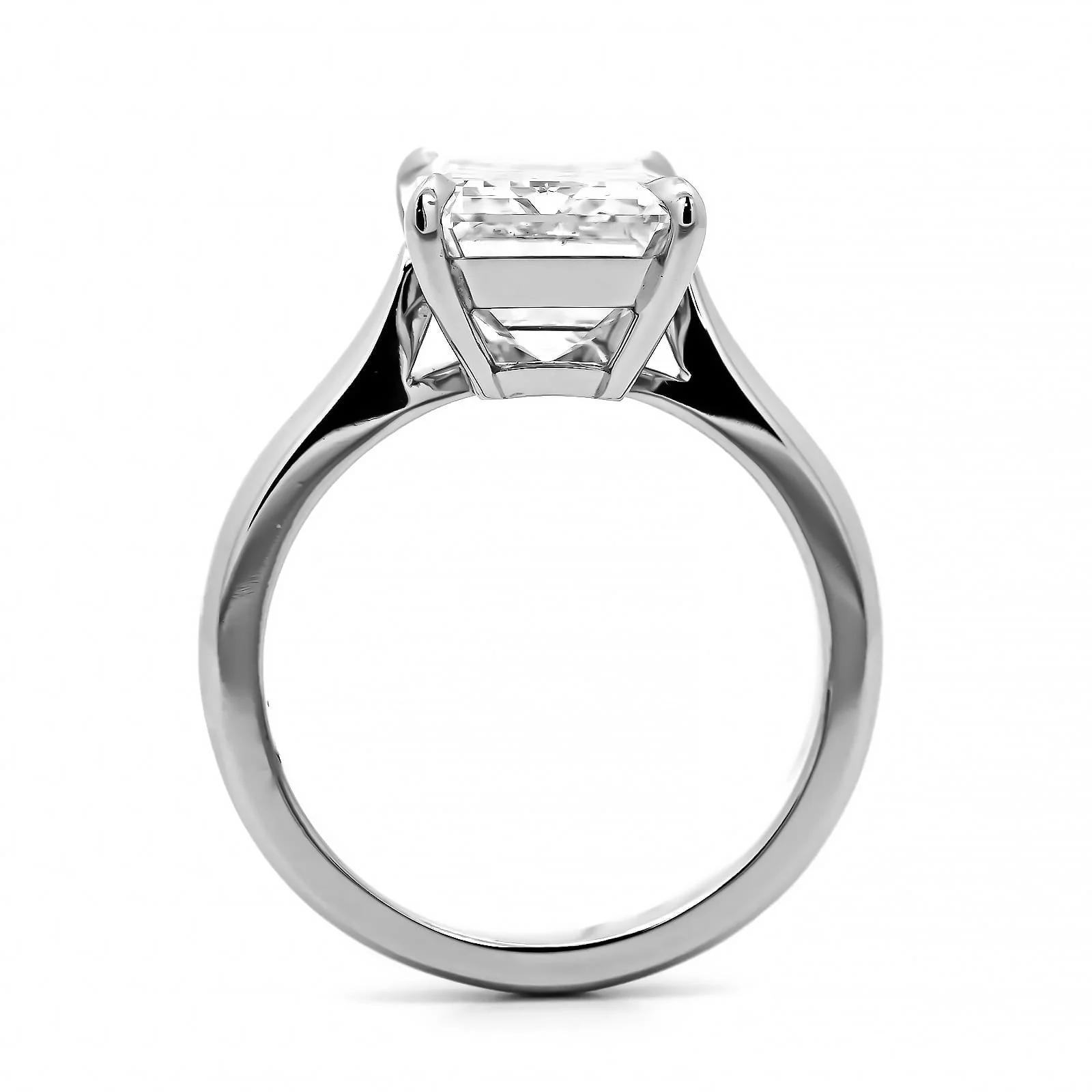 Platinum Emerald Cut Diamond Cathedral Engagement Ring - Image 3