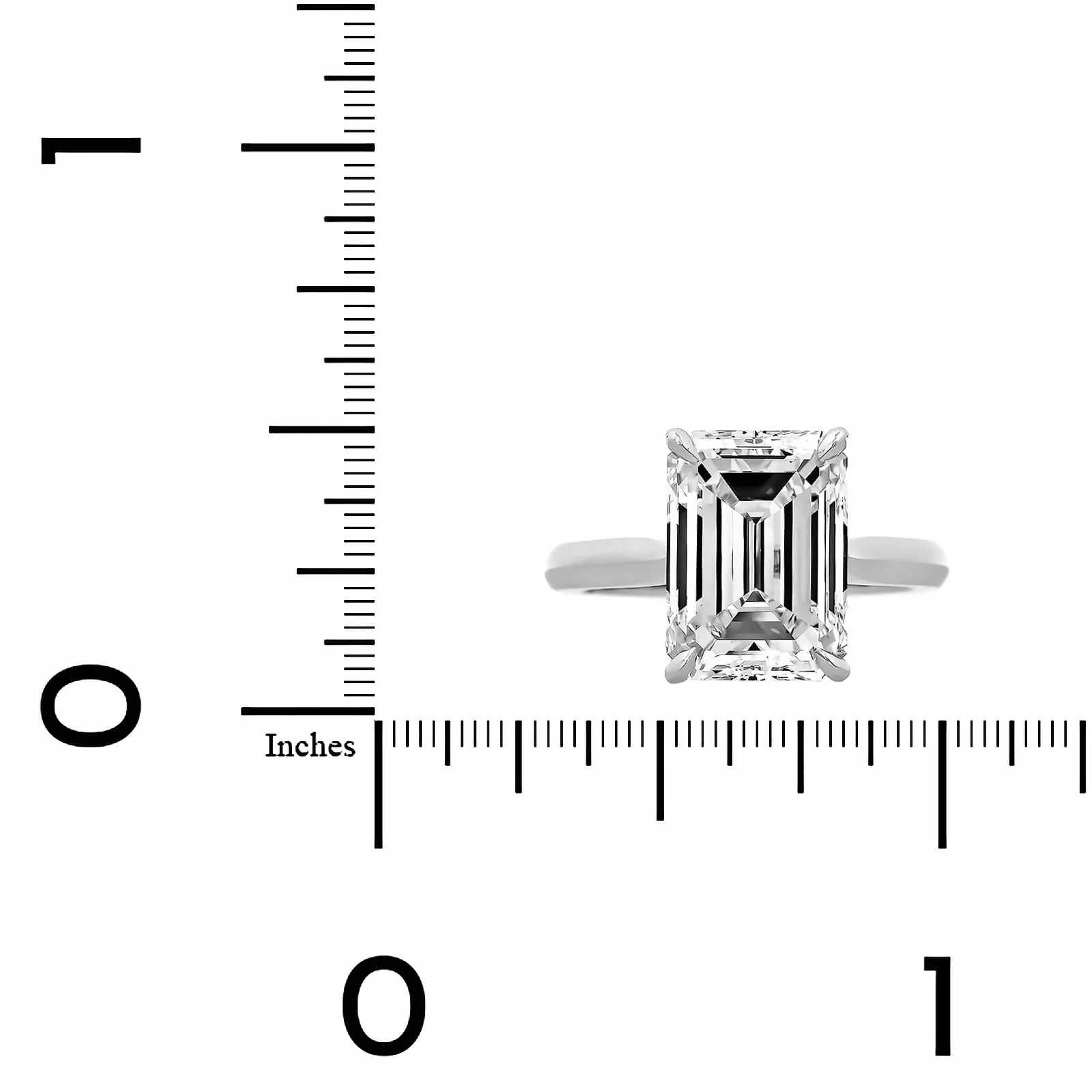 Platinum Emerald Cut Diamond Cathedral Engagement Ring - Image 4
