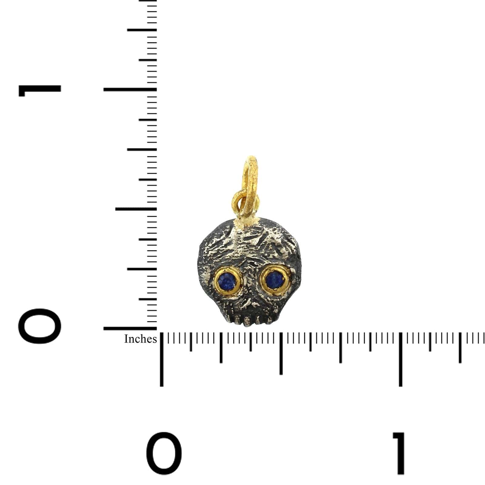 Sterling Silver and 24K Yellow Gold Jawless Skull Sapphire Charm - Image 3