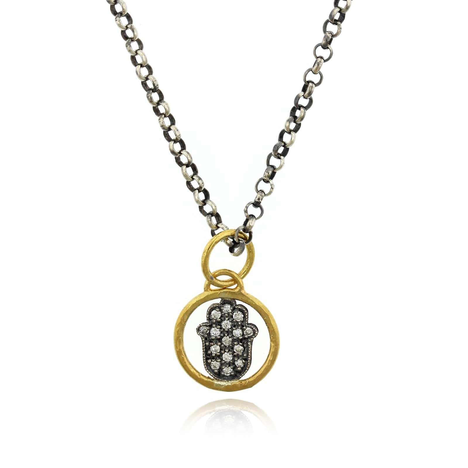 Sterling Silver and 24K Yellow Gold Hamsa with Diamond Charm - Image 3