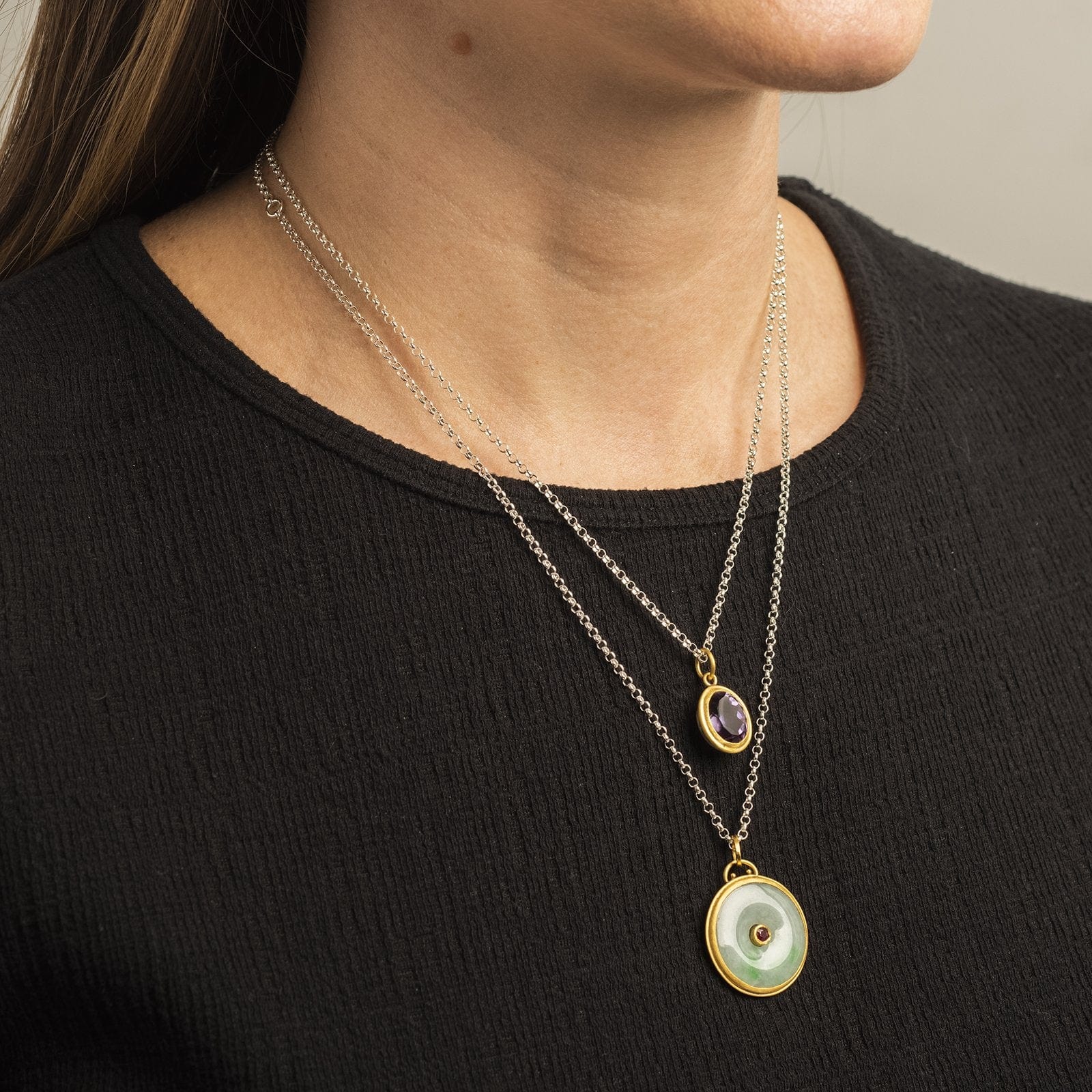 Sterling Silver and 24K Yellow Gold Jade and Ruby Charm - Image 2