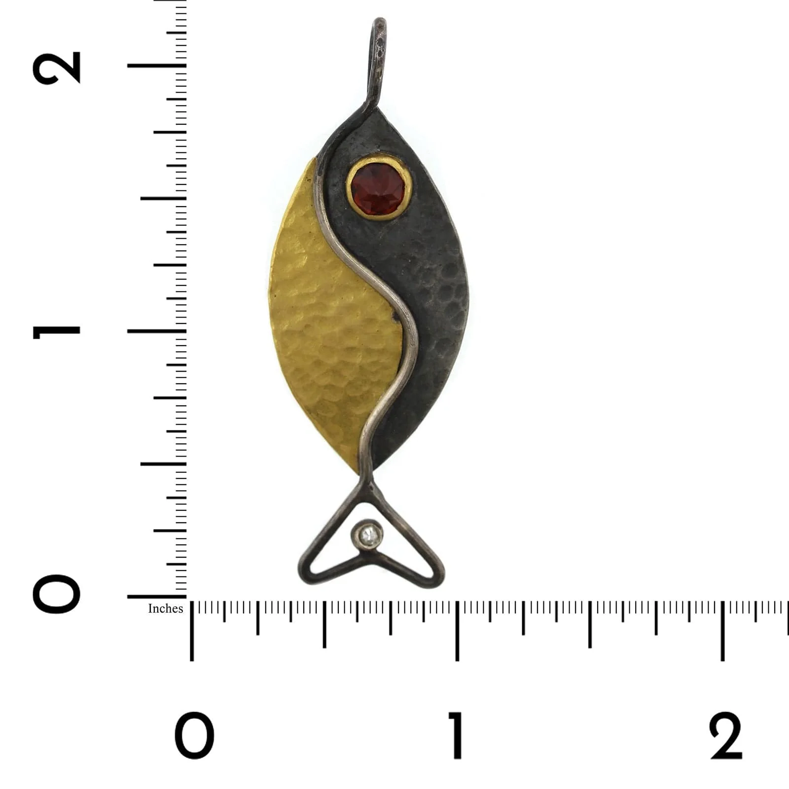 Sterling Silver and 24K Yellow Gold Fish with Garnet Charm - Image 4