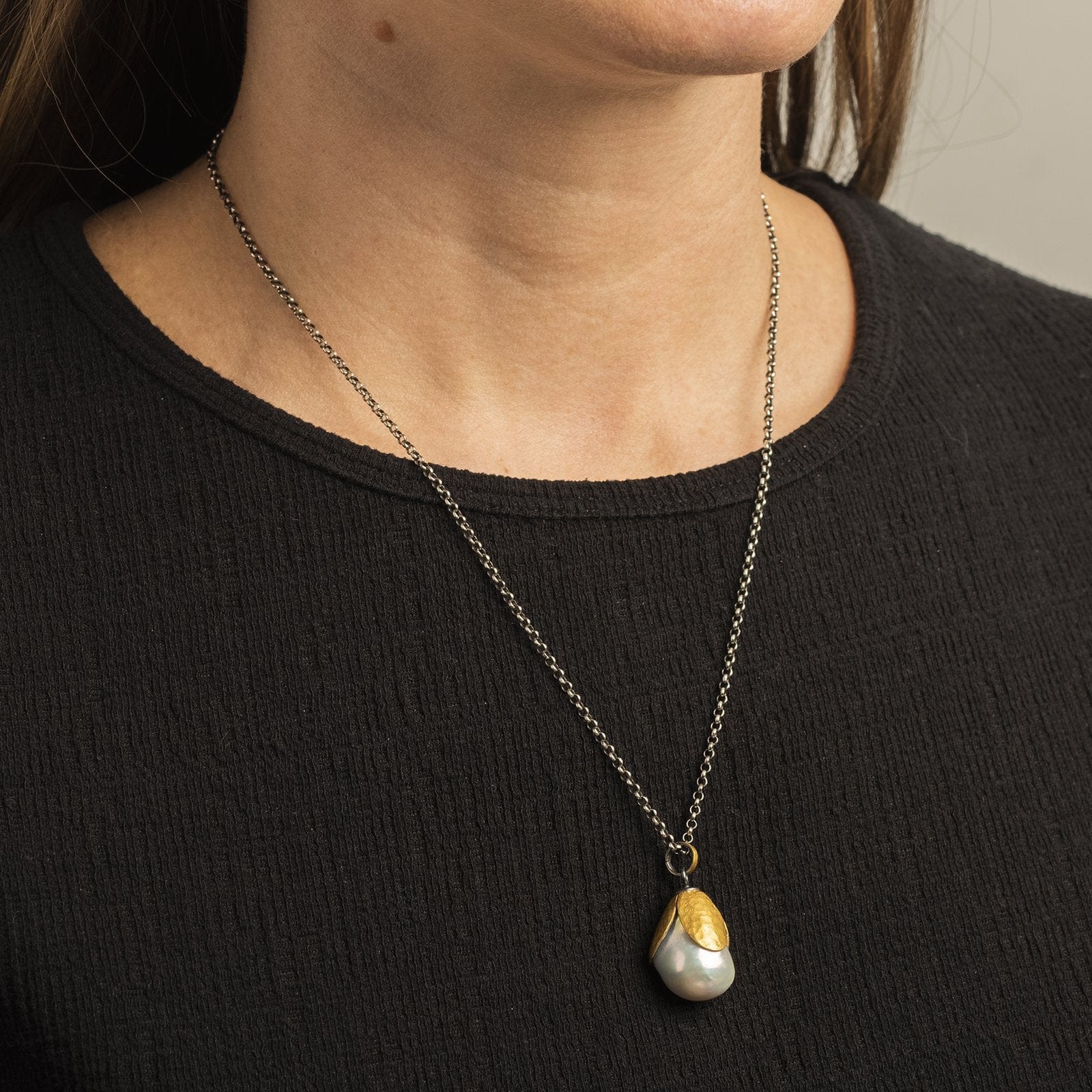 Sterling Silver and 24K Yellow Gold Pearl Charm - Image 2