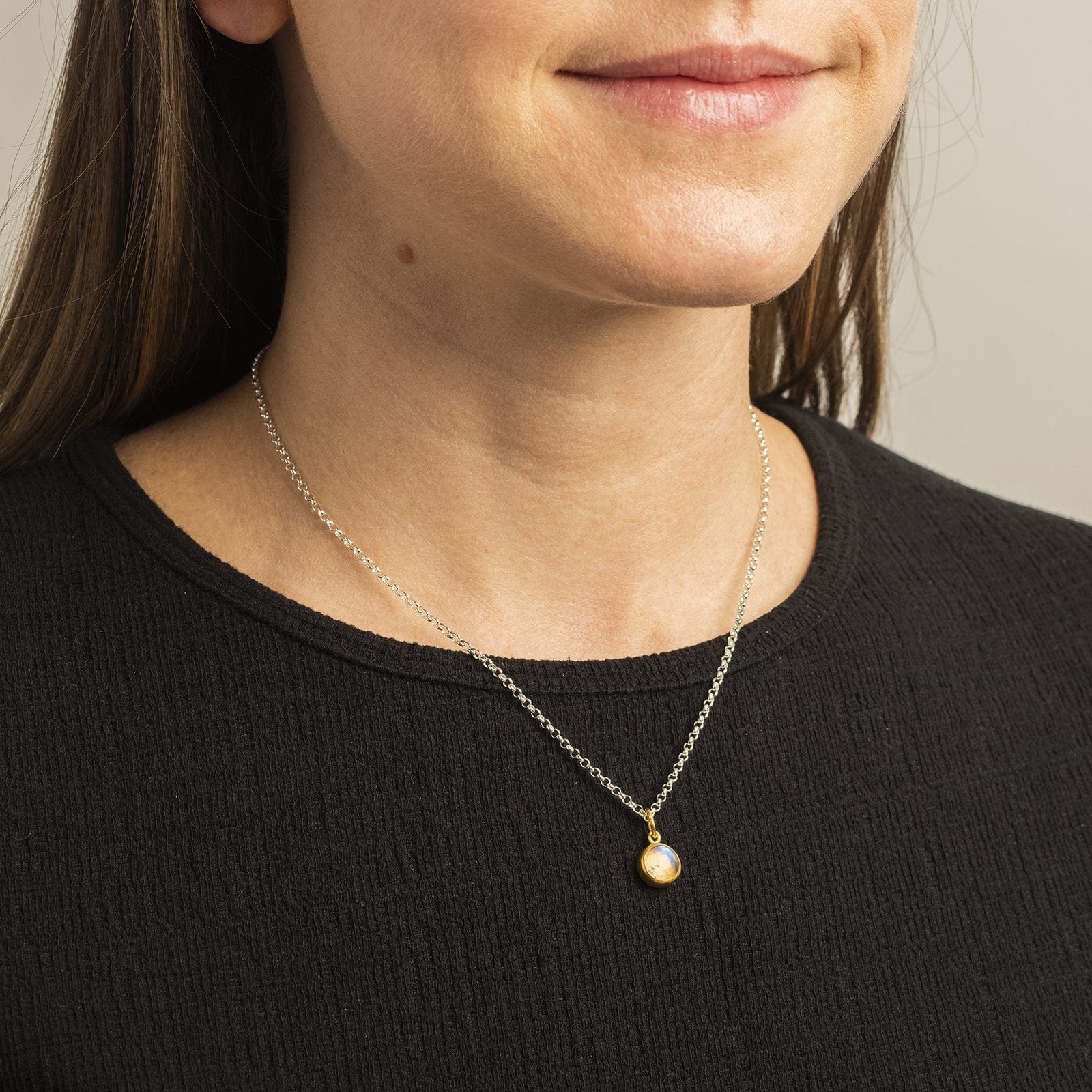 Sterling Silver and 24K Yellow Gold Moonstone Charm - Image 2