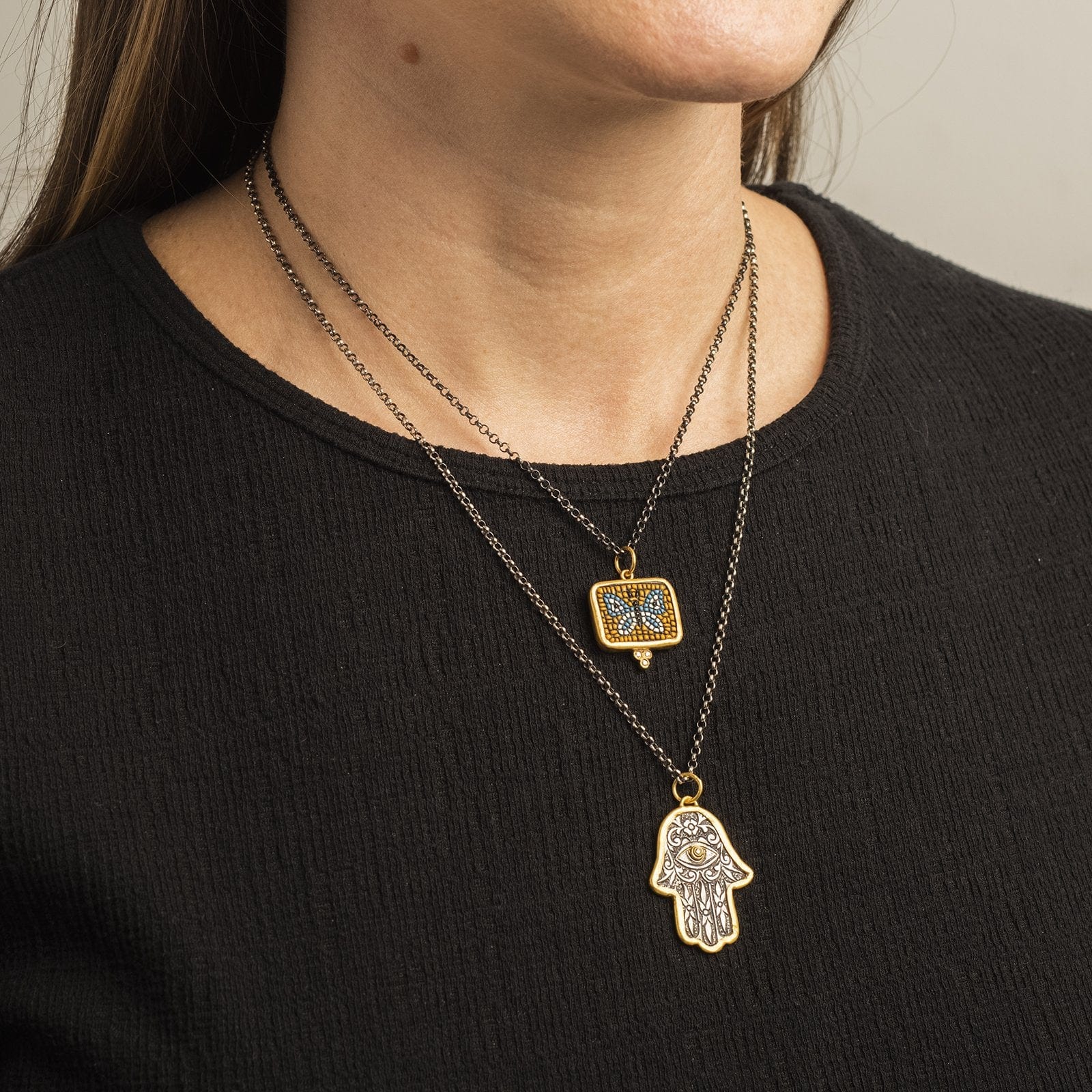 Sterling Silver and 24K Yellow Gold Butterfly with Diamond Charm - Image 2