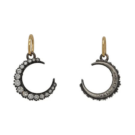 Sterling Silver 18K Yellow Gold Crescent Moon Diamond Charm
